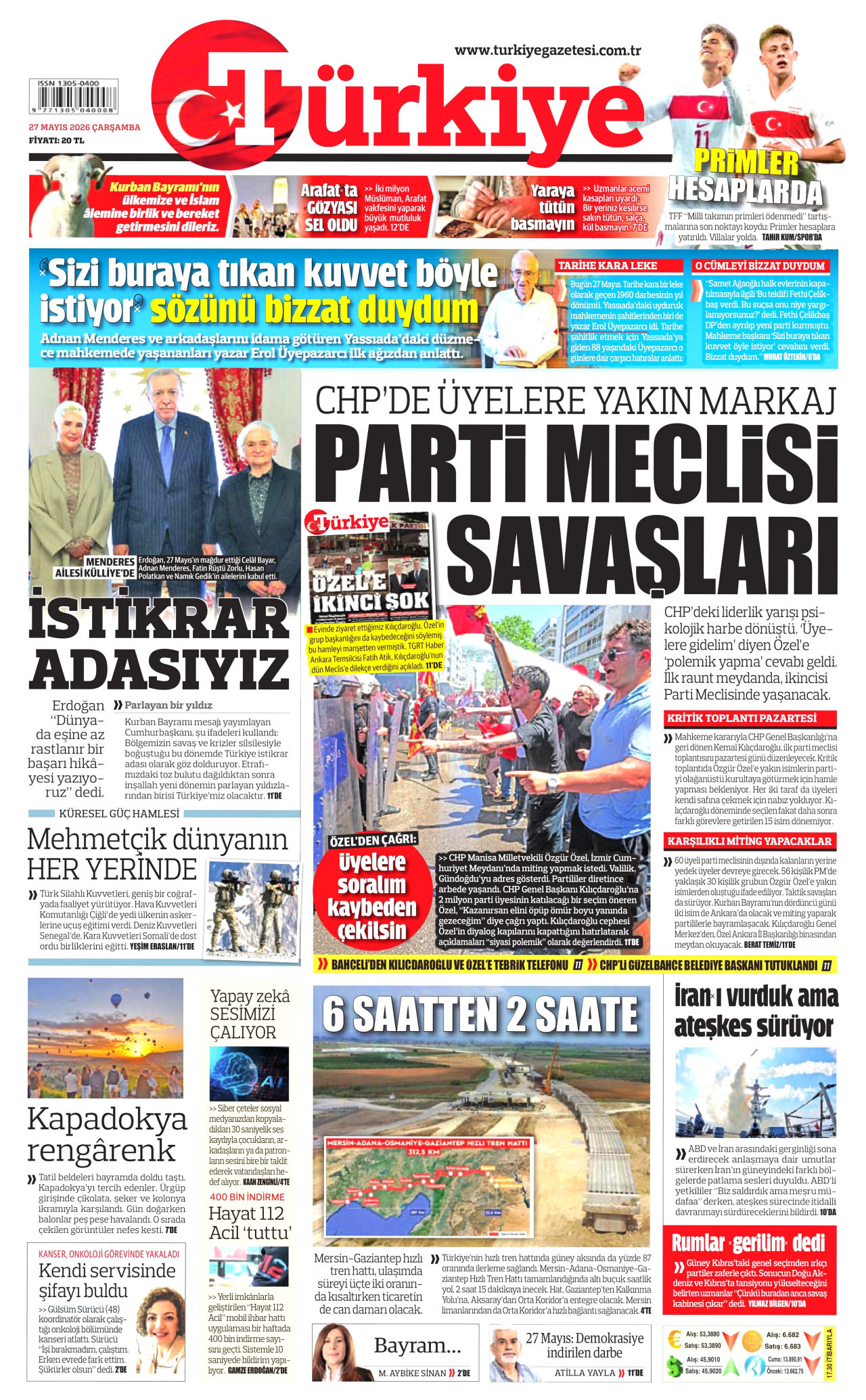 Türkiye Gazetesi Gazetesi Manşeti - 27 Mayıs 2026 Birinci Sayfa