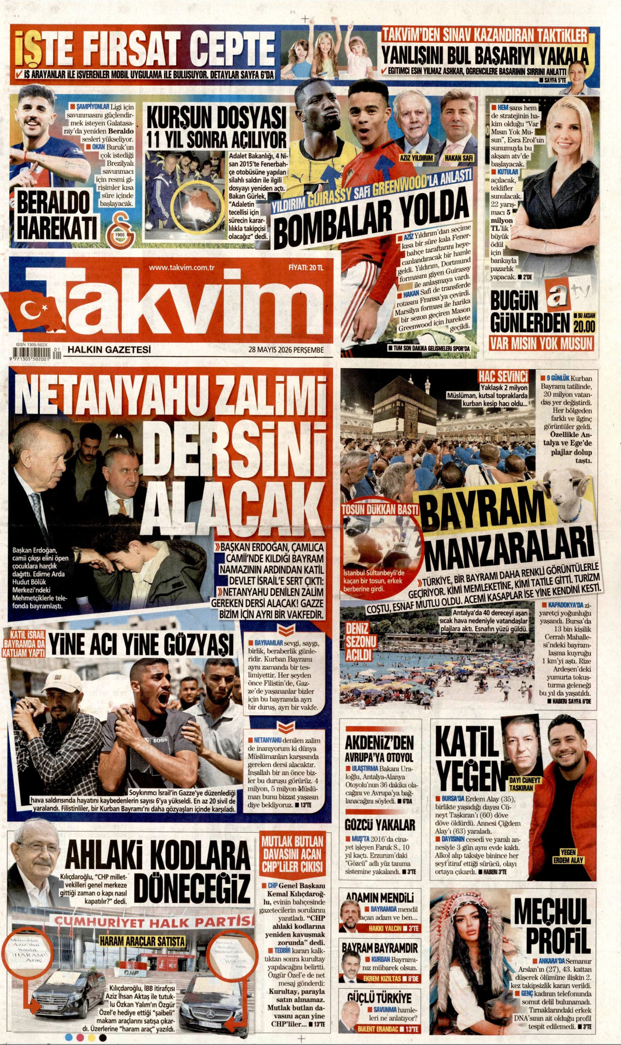 Takvim Gazetesi Manşeti - 28.05.2026