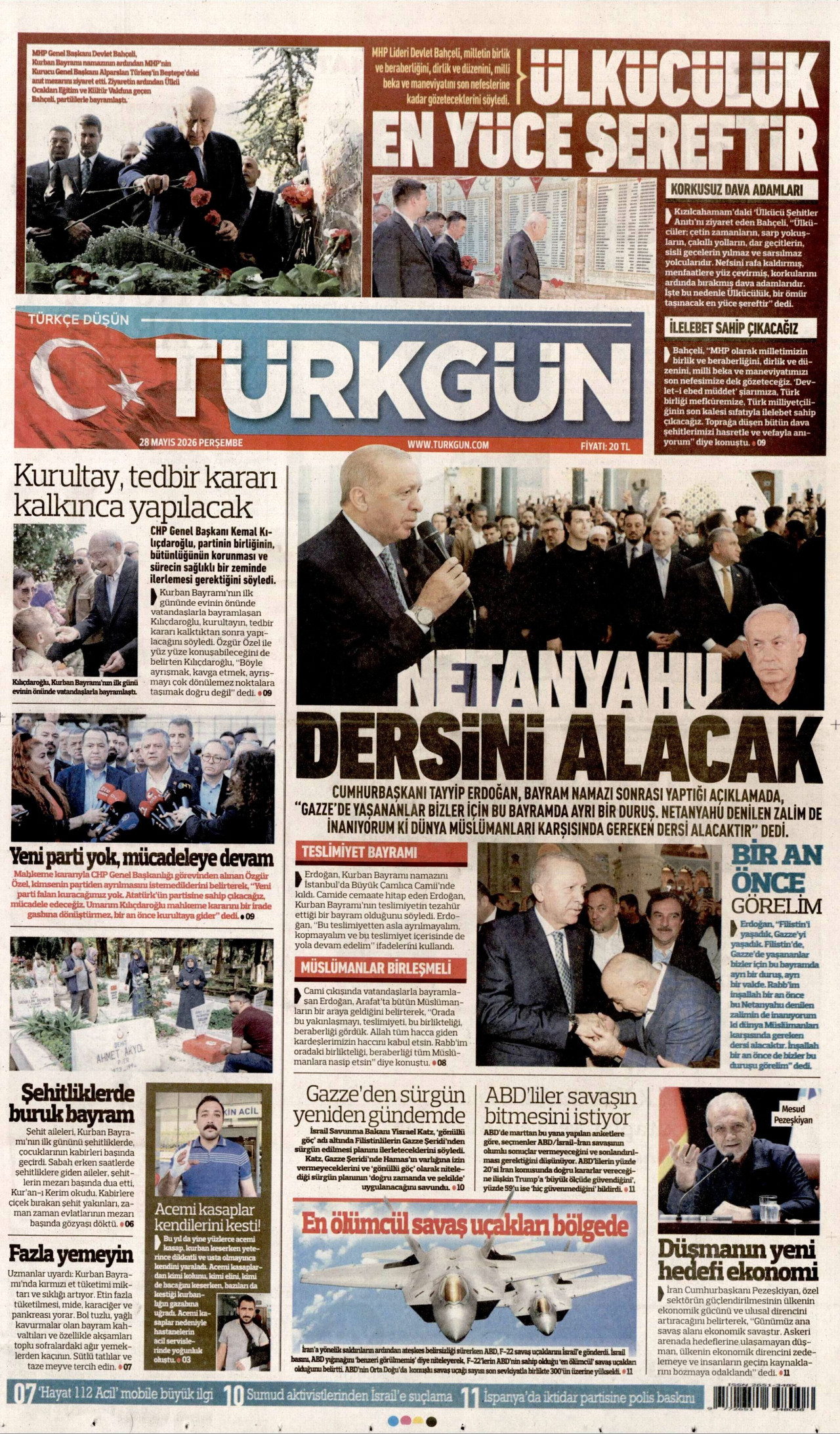 Türkgün Gazetesi Manşeti - 28 Mayıs 2026 Birinci Sayfa