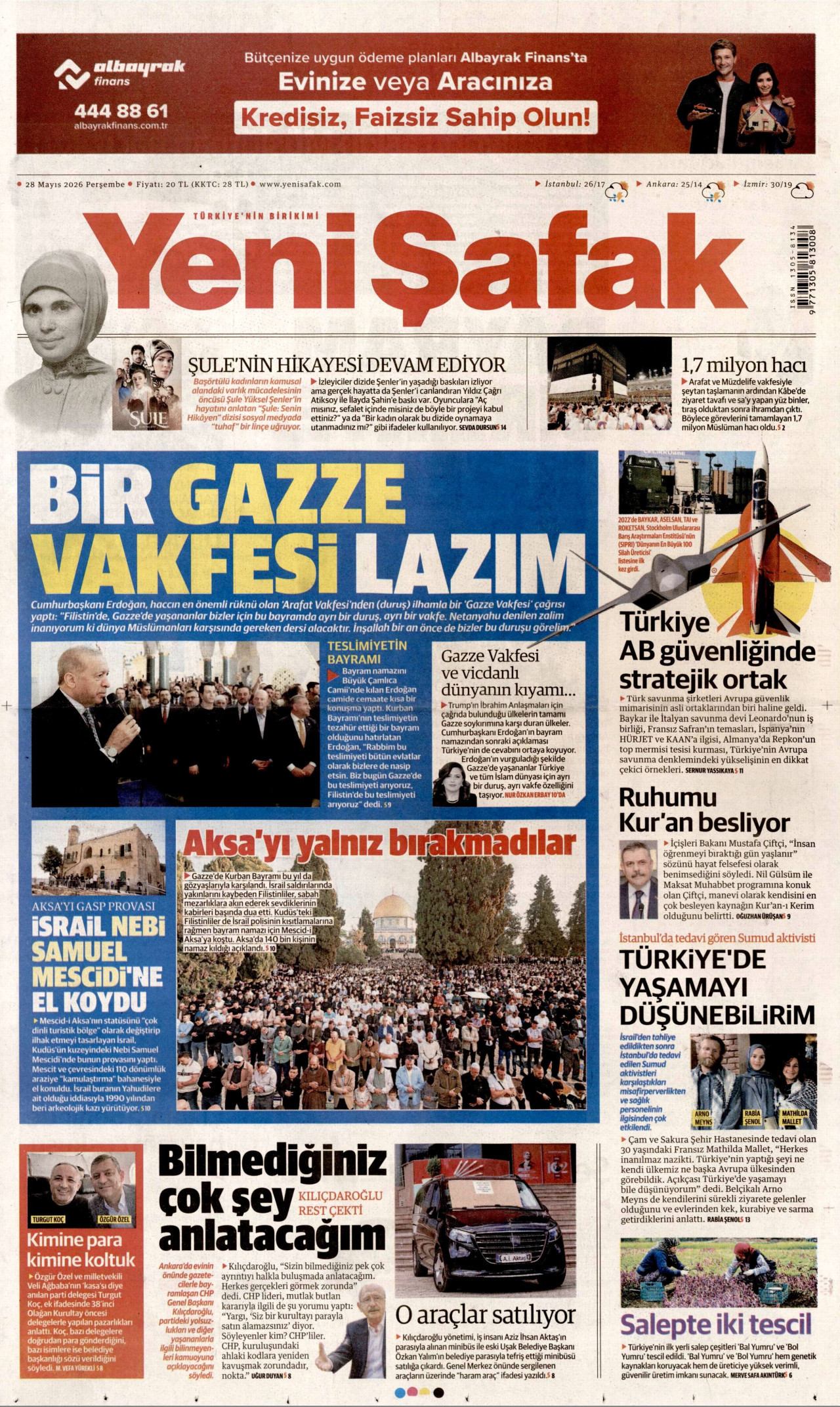 Yeni Şafak Gazetesi Manşeti - 28.05.2026