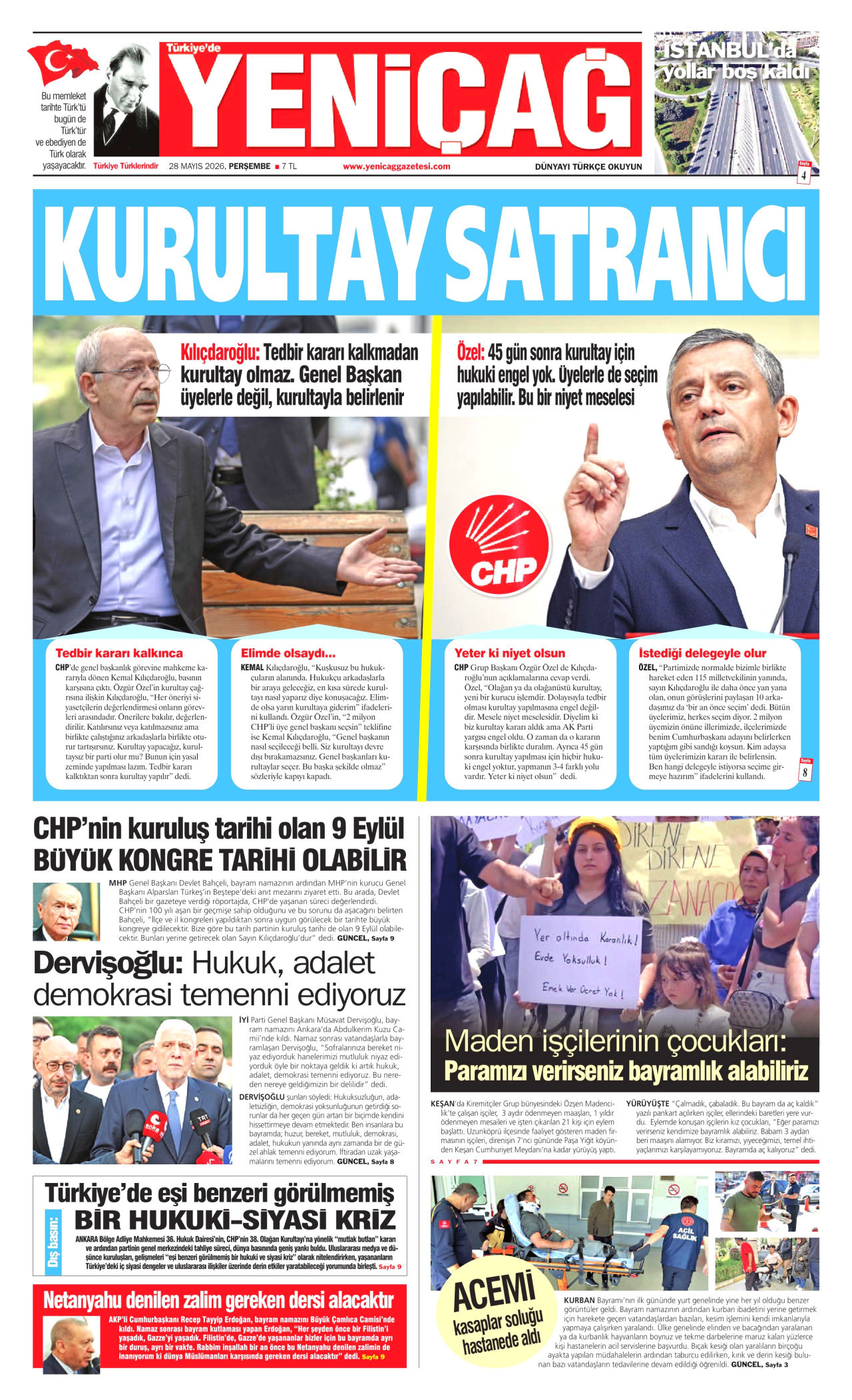 Yeniçağ Gazetesi Manşeti - 28 Mayıs 2026 Birinci Sayfa