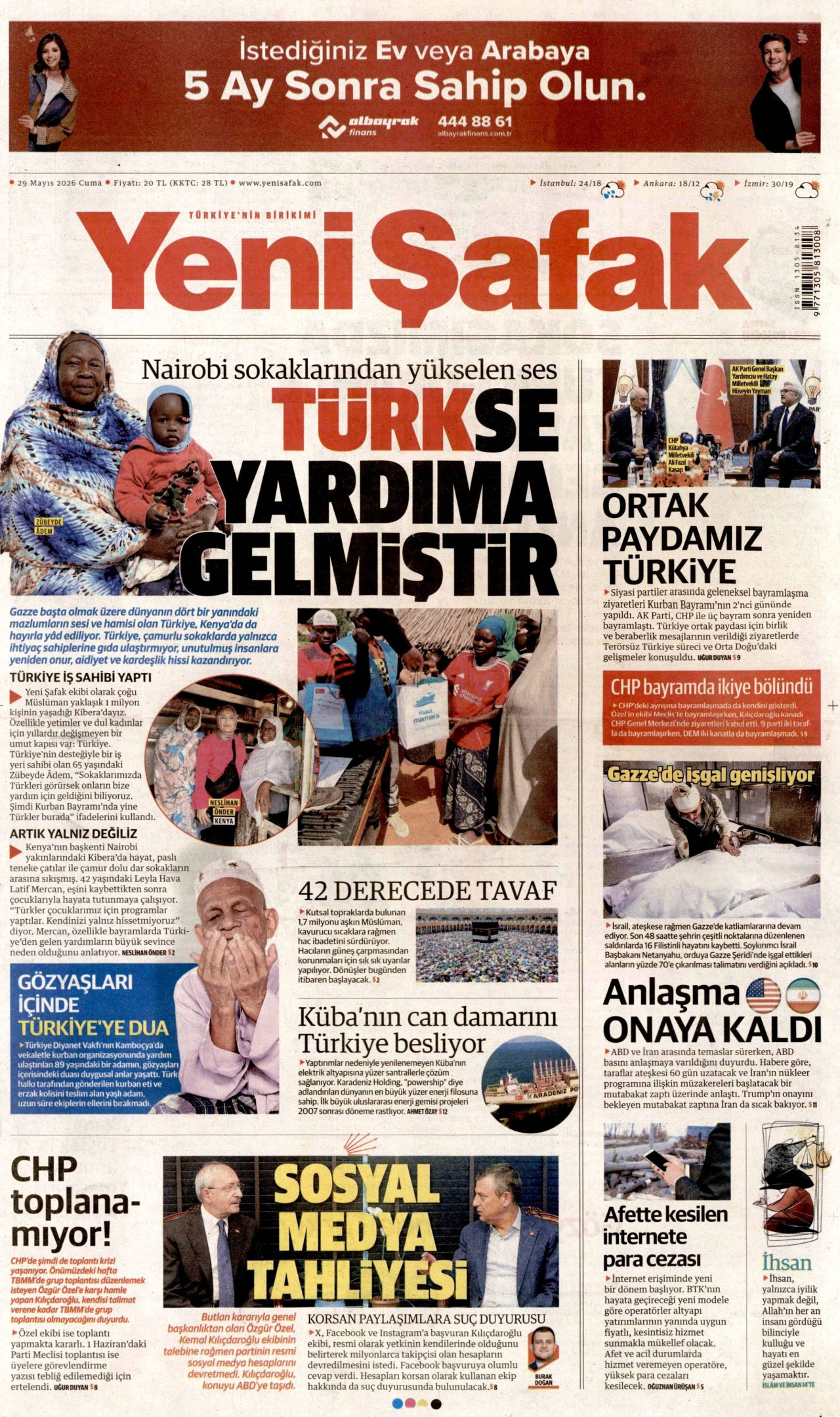 Yeni Şafak Gazetesi Manşeti - 29 Mayıs 2026 Birinci Sayfa