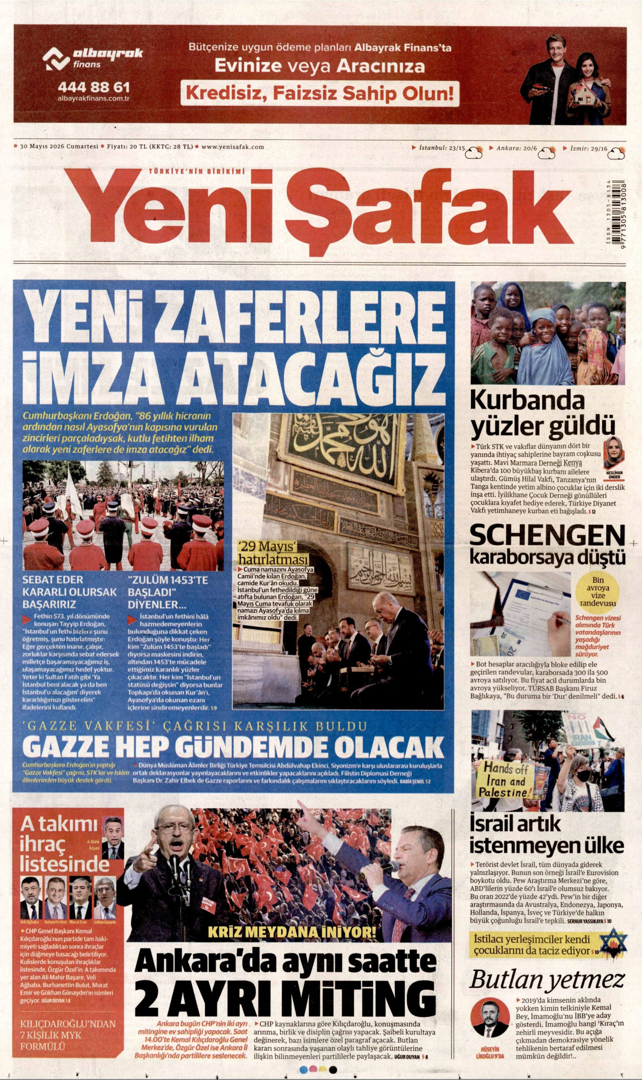Yeni Şafak Gazetesi Manşeti - 30 Mayıs 2026 Birinci Sayfa