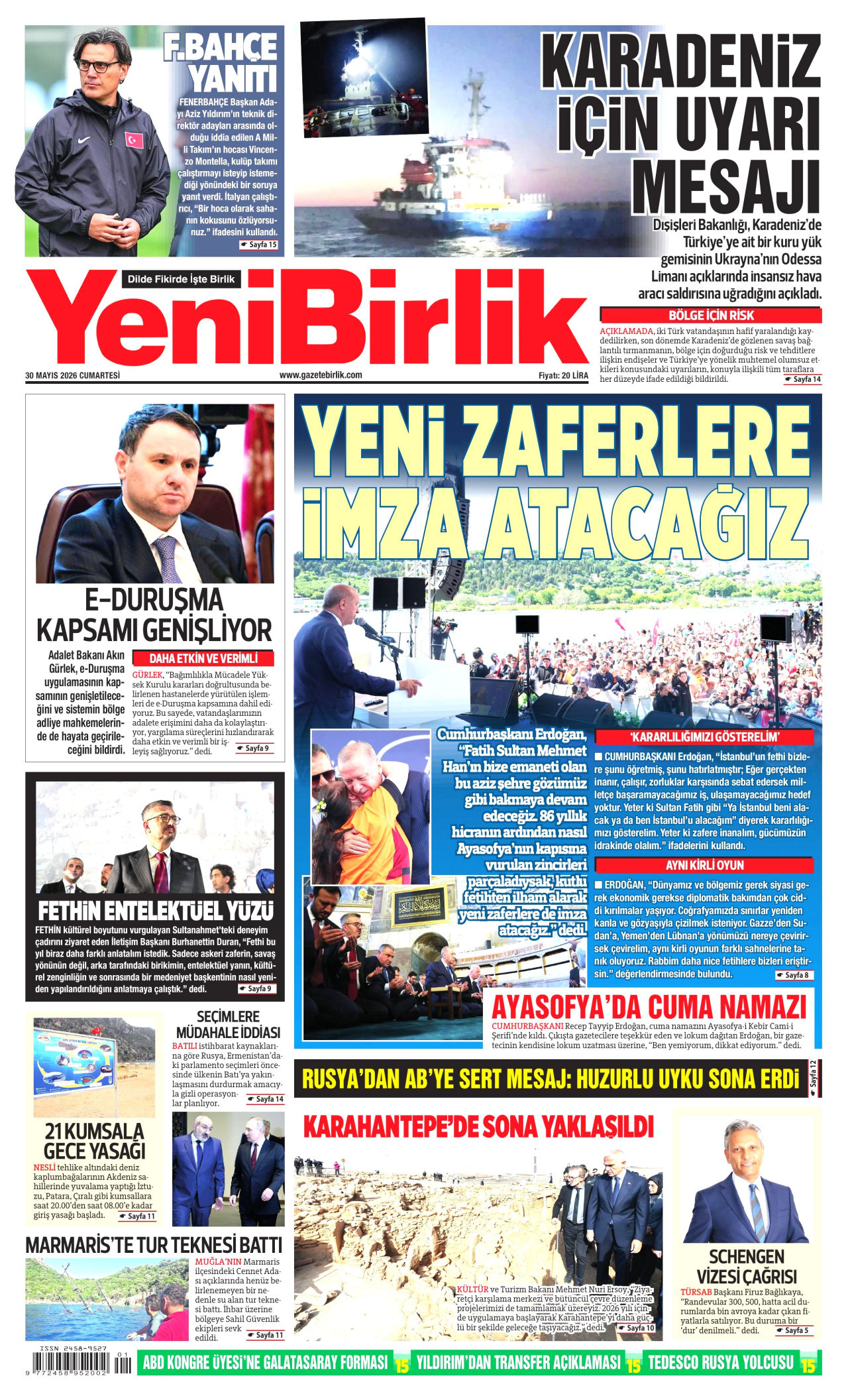 YeniBirlik Gazetesi Manşeti - 30.05.2026