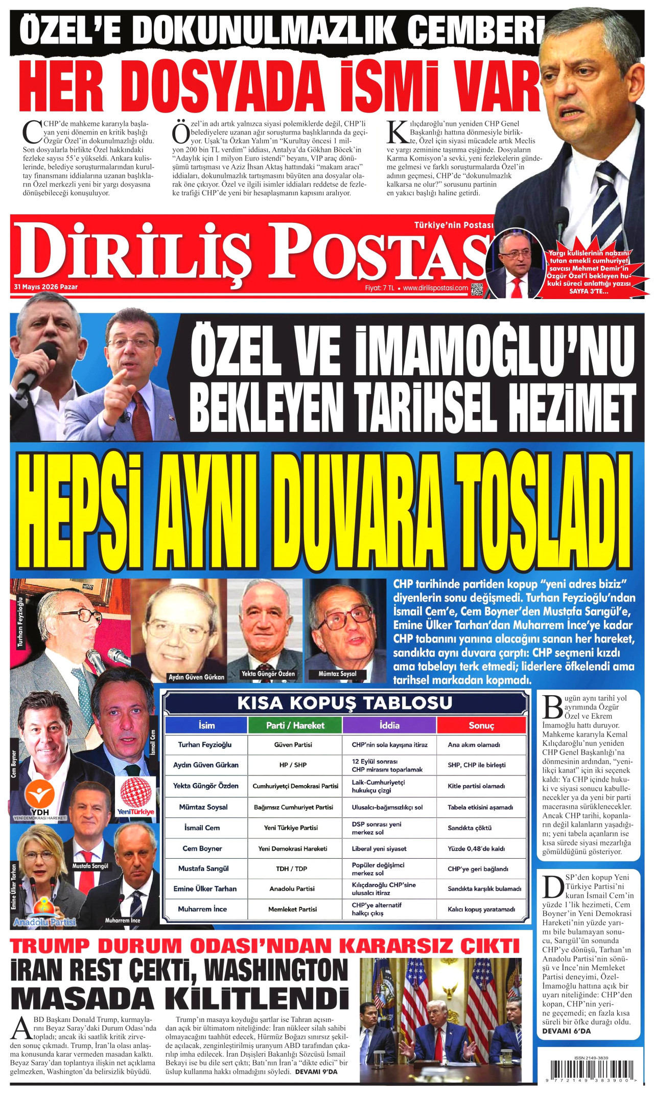 Diriliş Postası Gazetesi Manşeti - 31.05.2026