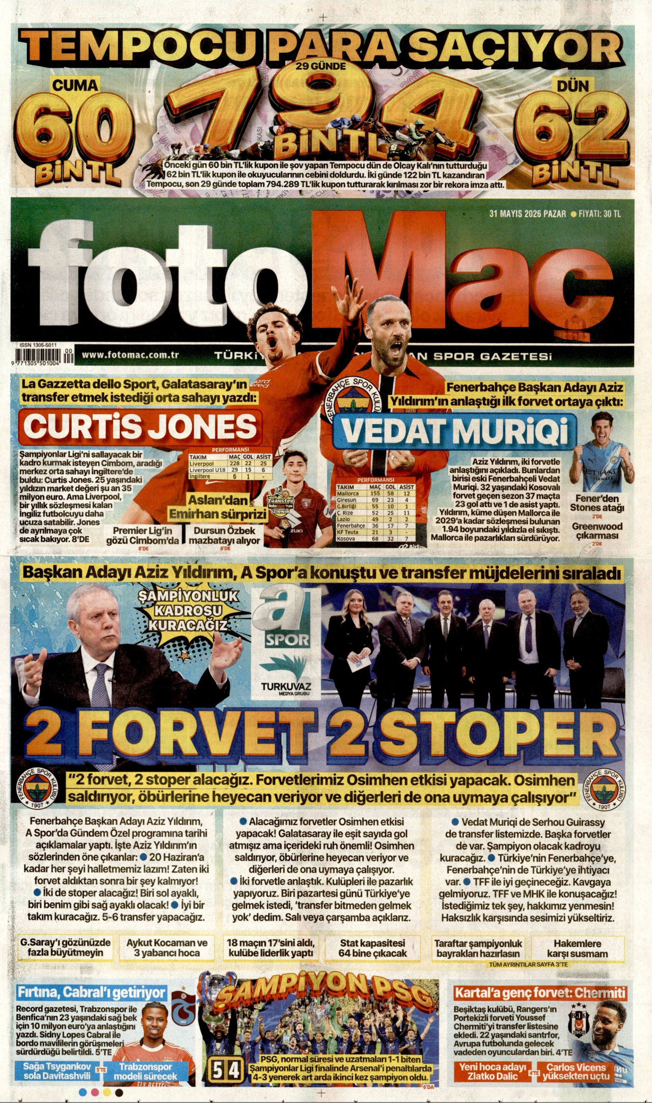 Fotomaç Gazetesi Manşeti