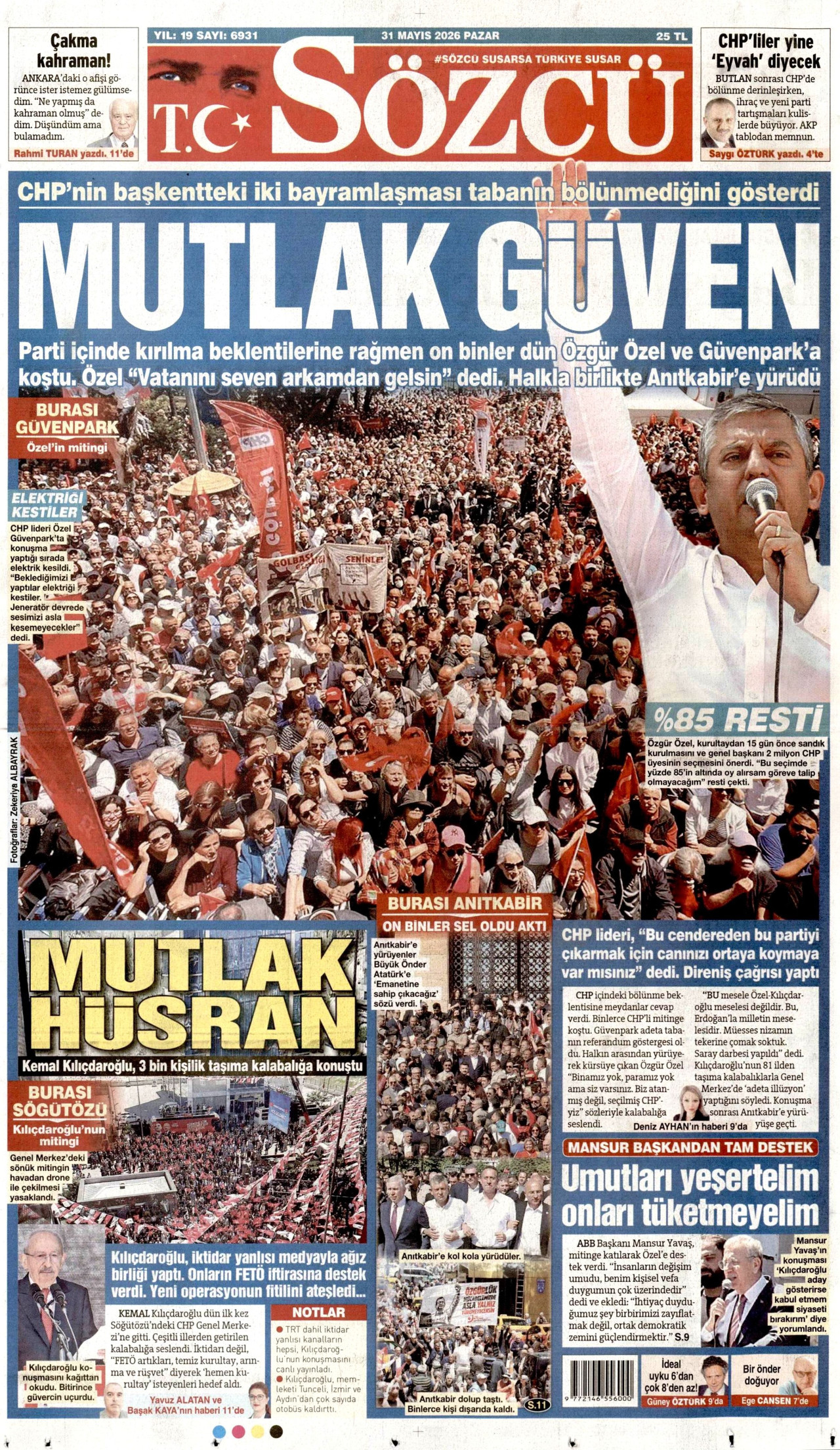Sözcü Gazetesi Manşeti