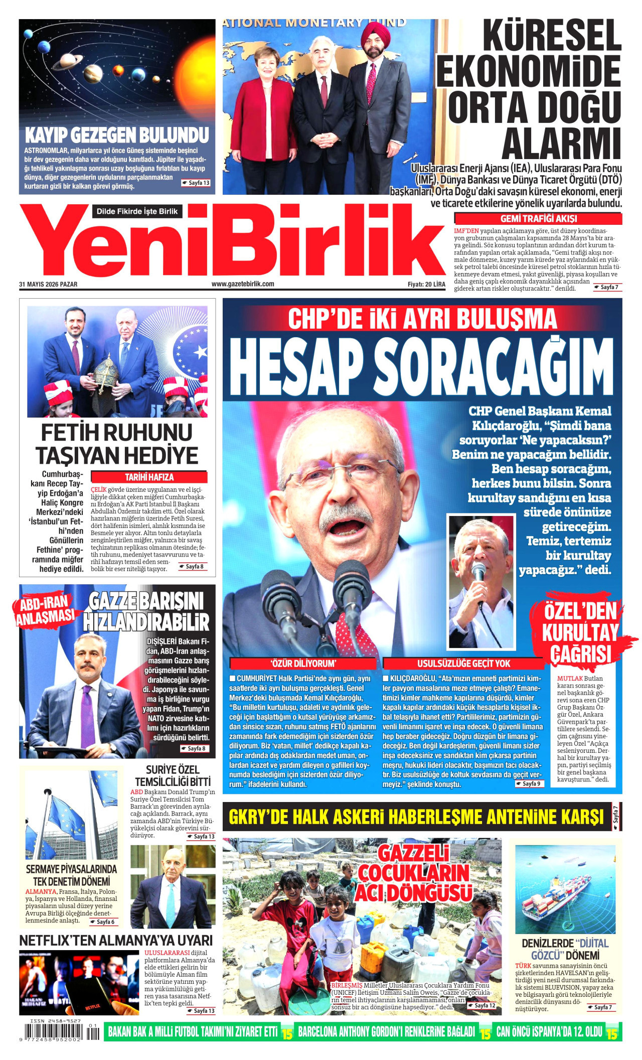 YeniBirlik Gazetesi Manşeti