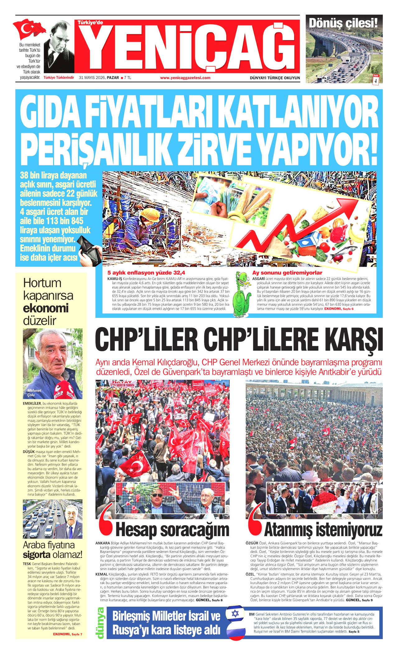Yeniçağ Gazetesi Manşeti