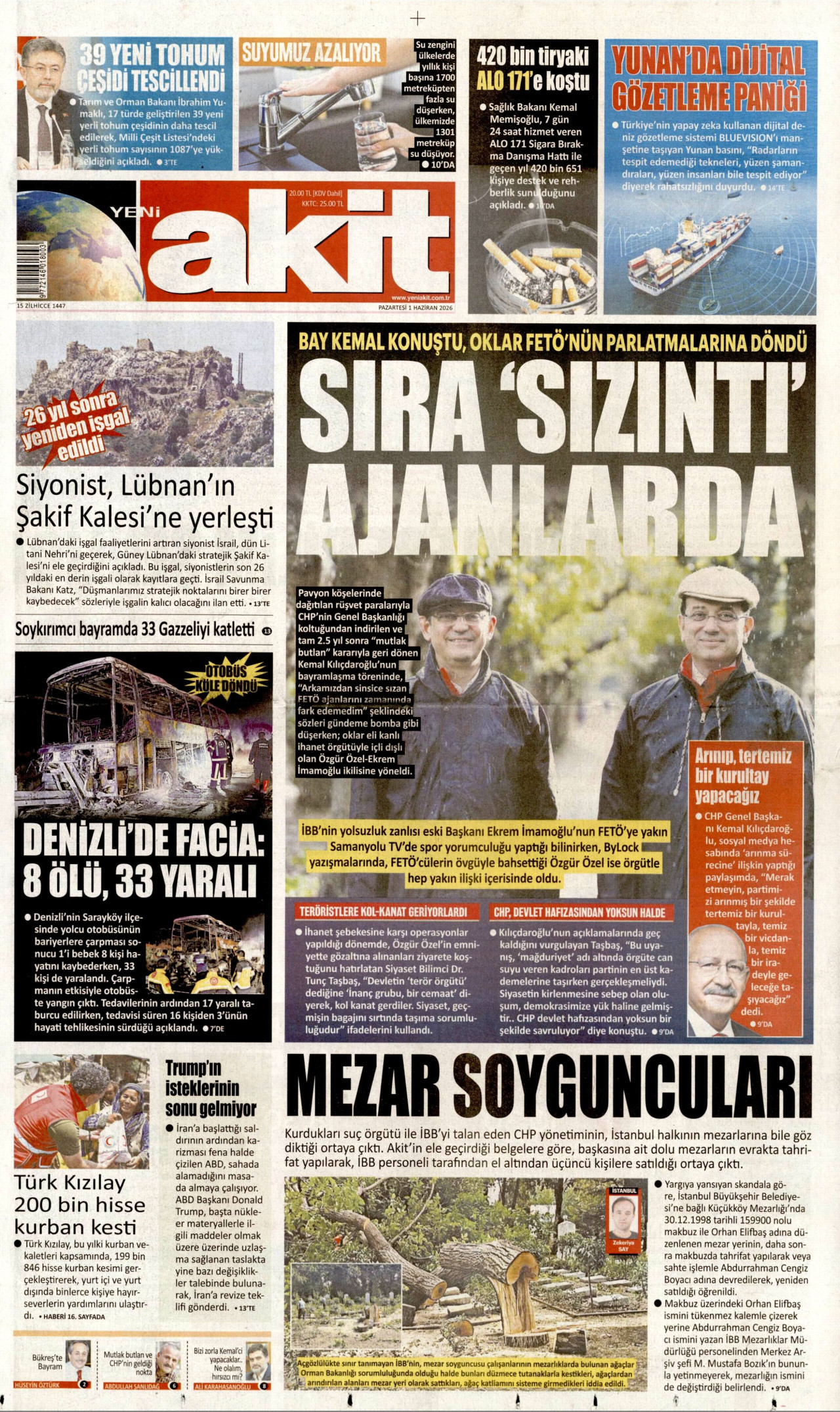 Yeni Akit Gazetesi Manşeti