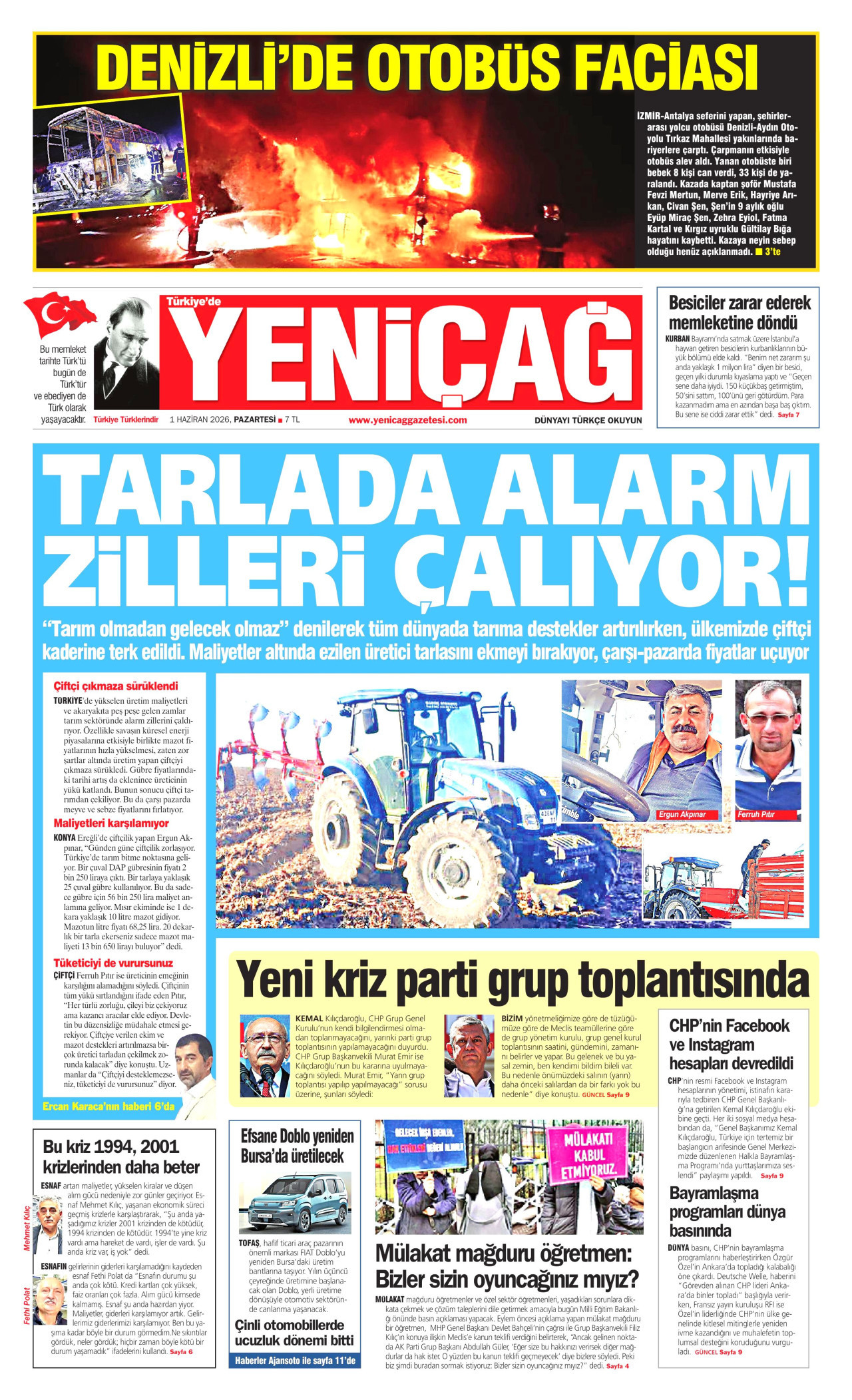 Yeniçağ Gazetesi Manşeti