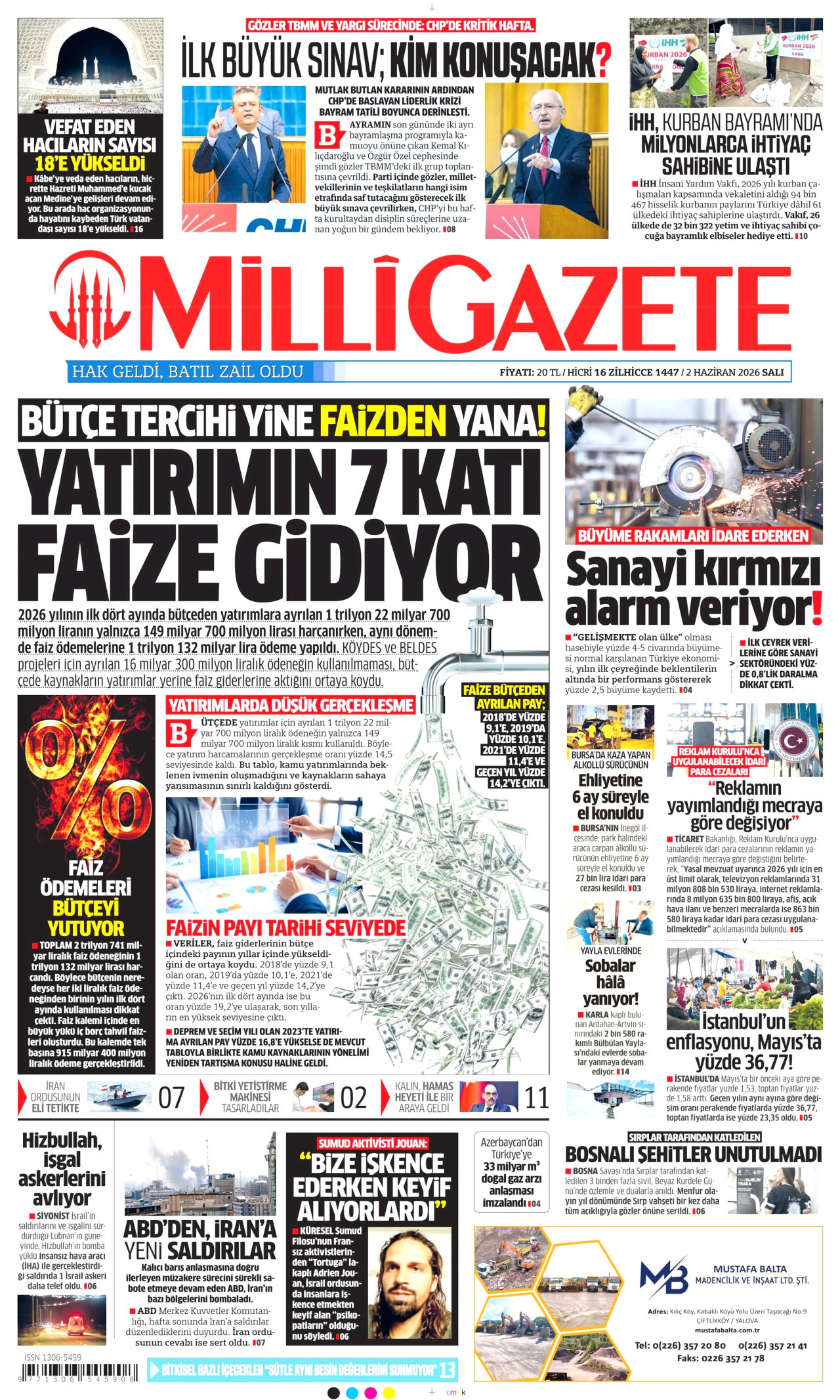 Milli Gazete Gazetesi Manşeti