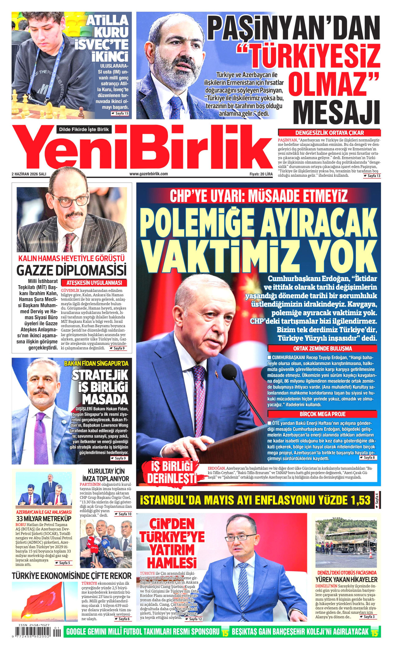 YeniBirlik Gazetesi Manşeti