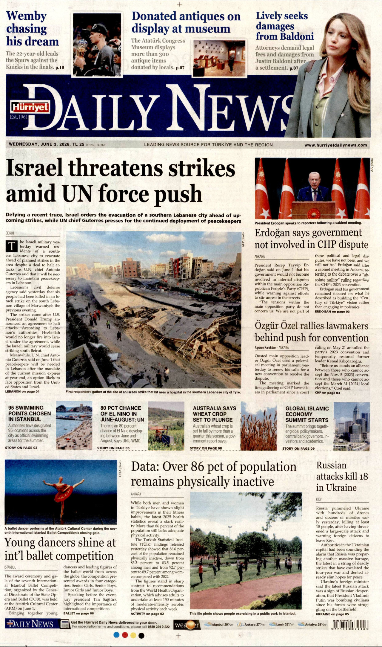 Hürriyet Daily News Gazetesi Manşeti