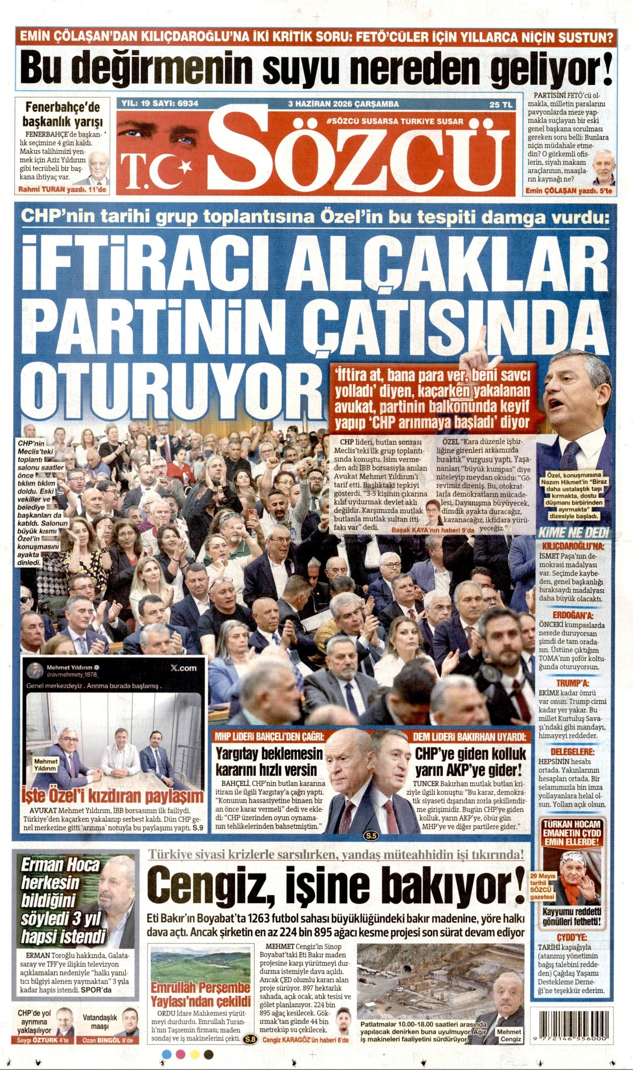 Sözcü Gazetesi Manşeti