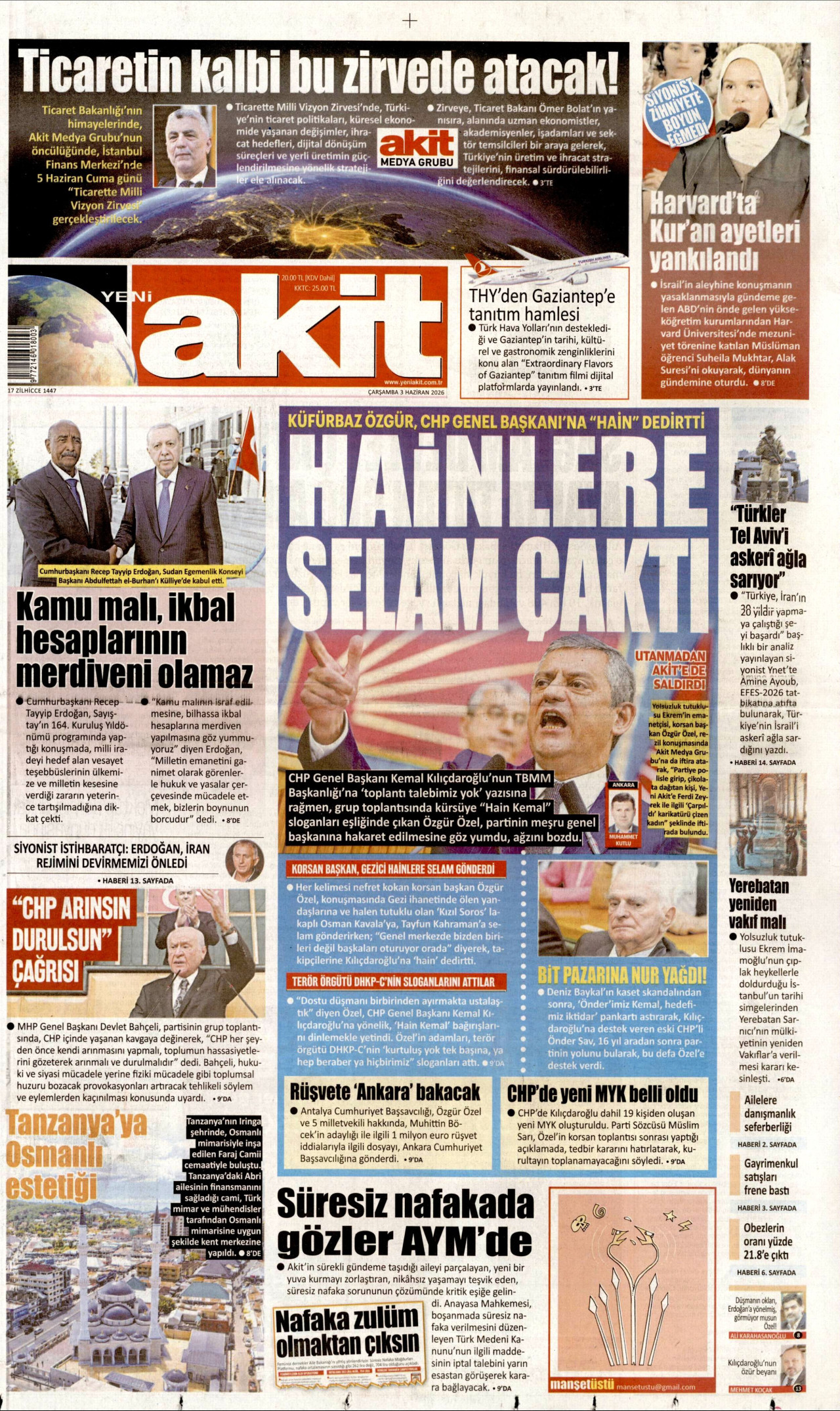 Yeni Akit Gazetesi Manşeti