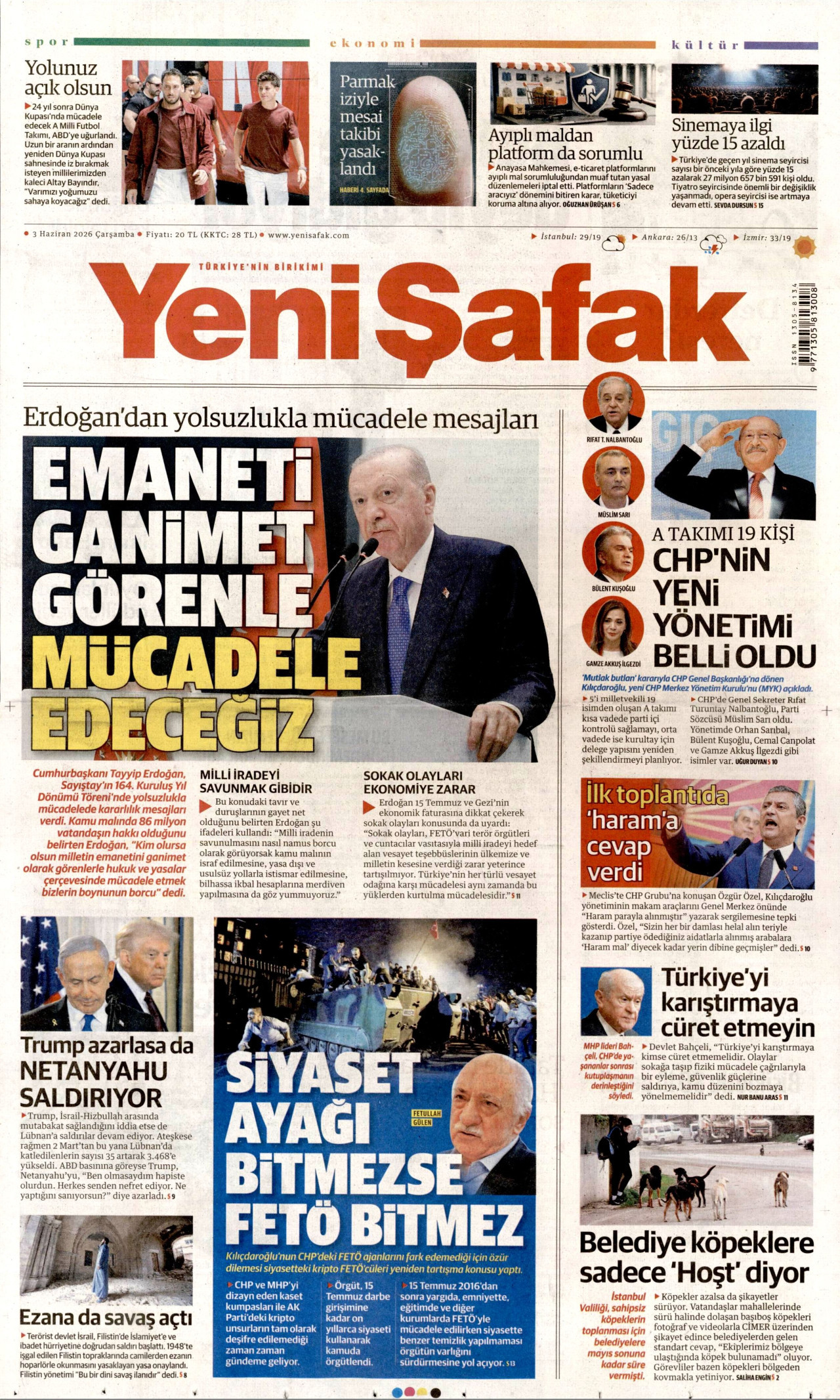Yeni Şafak Gazetesi Manşeti