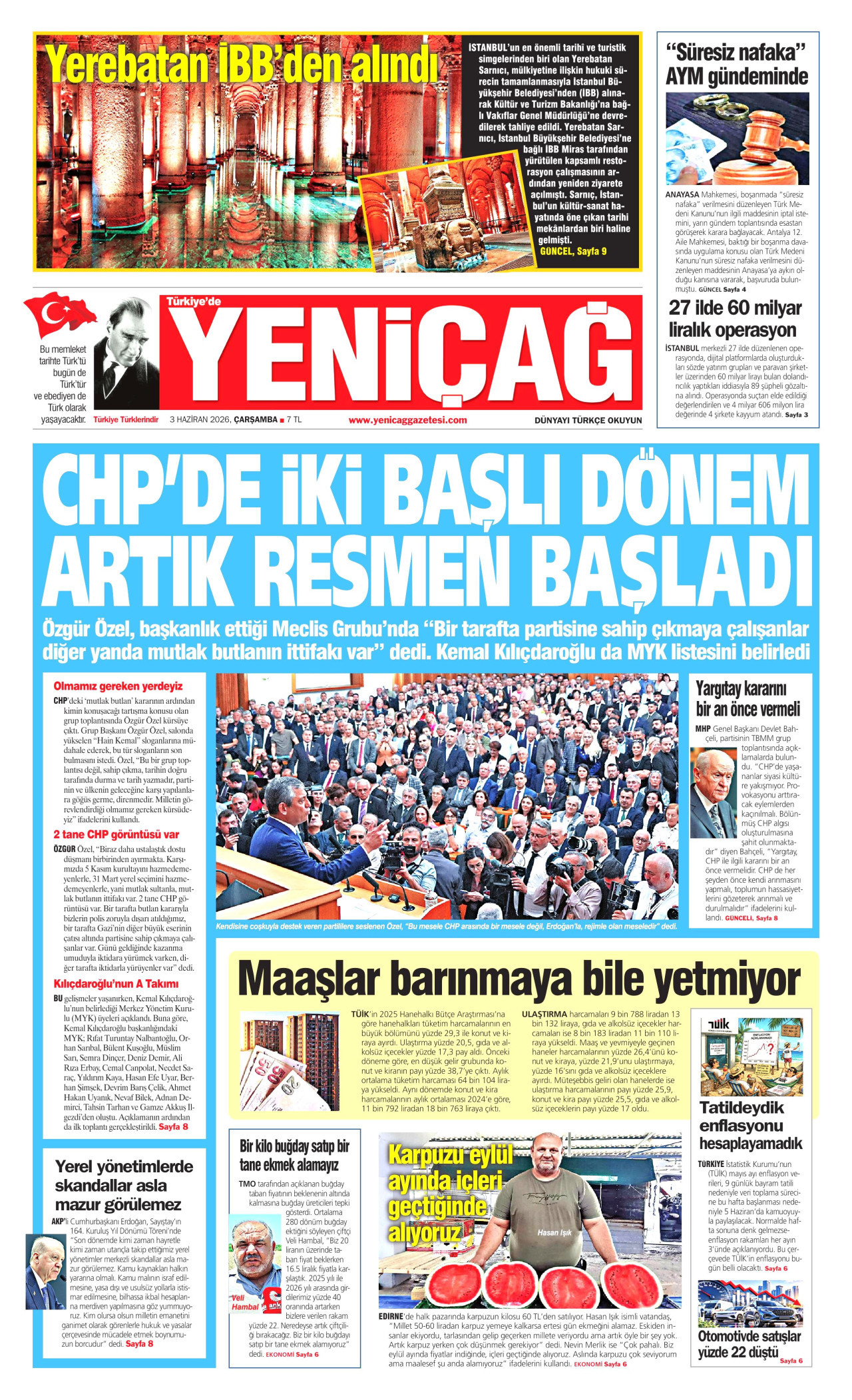 Yeniçağ Gazetesi Manşeti