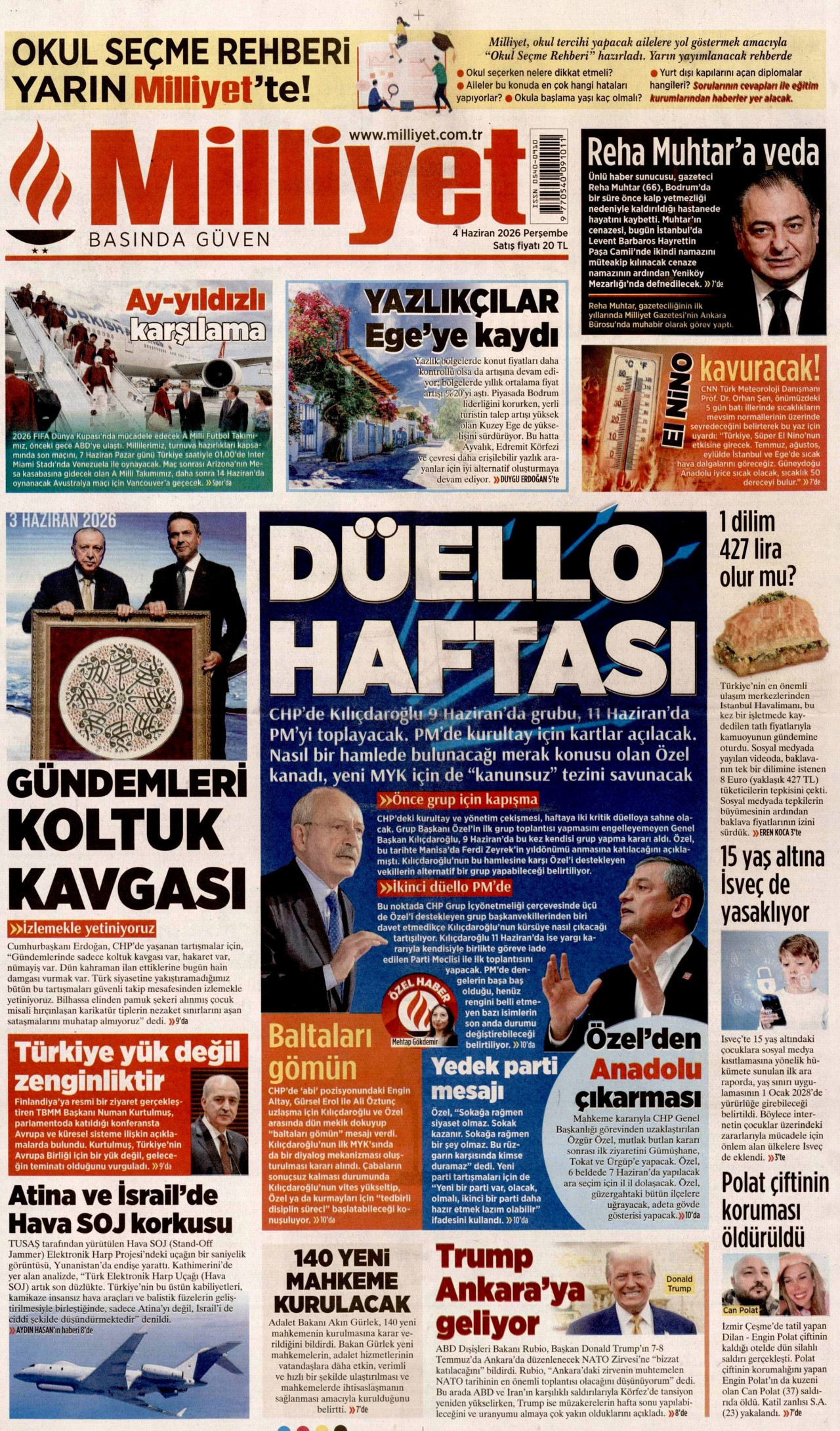 Milliyet Gazetesi Manşeti
