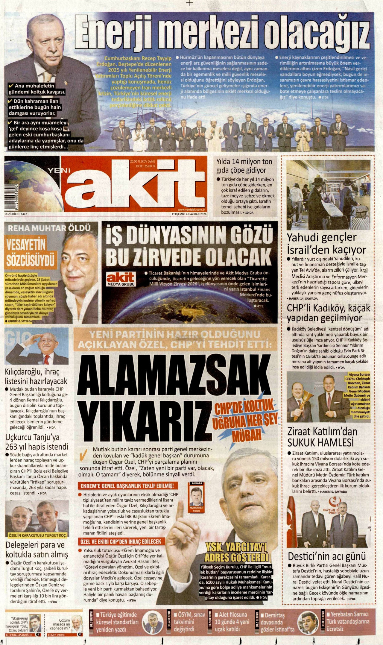 Yeni Akit Gazetesi Manşeti