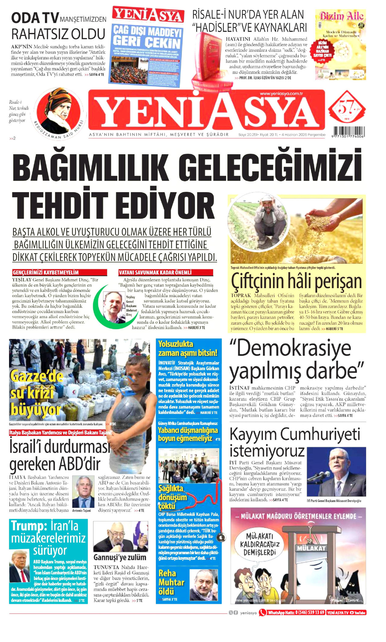 Yeni Asya Gazetesi Manşeti