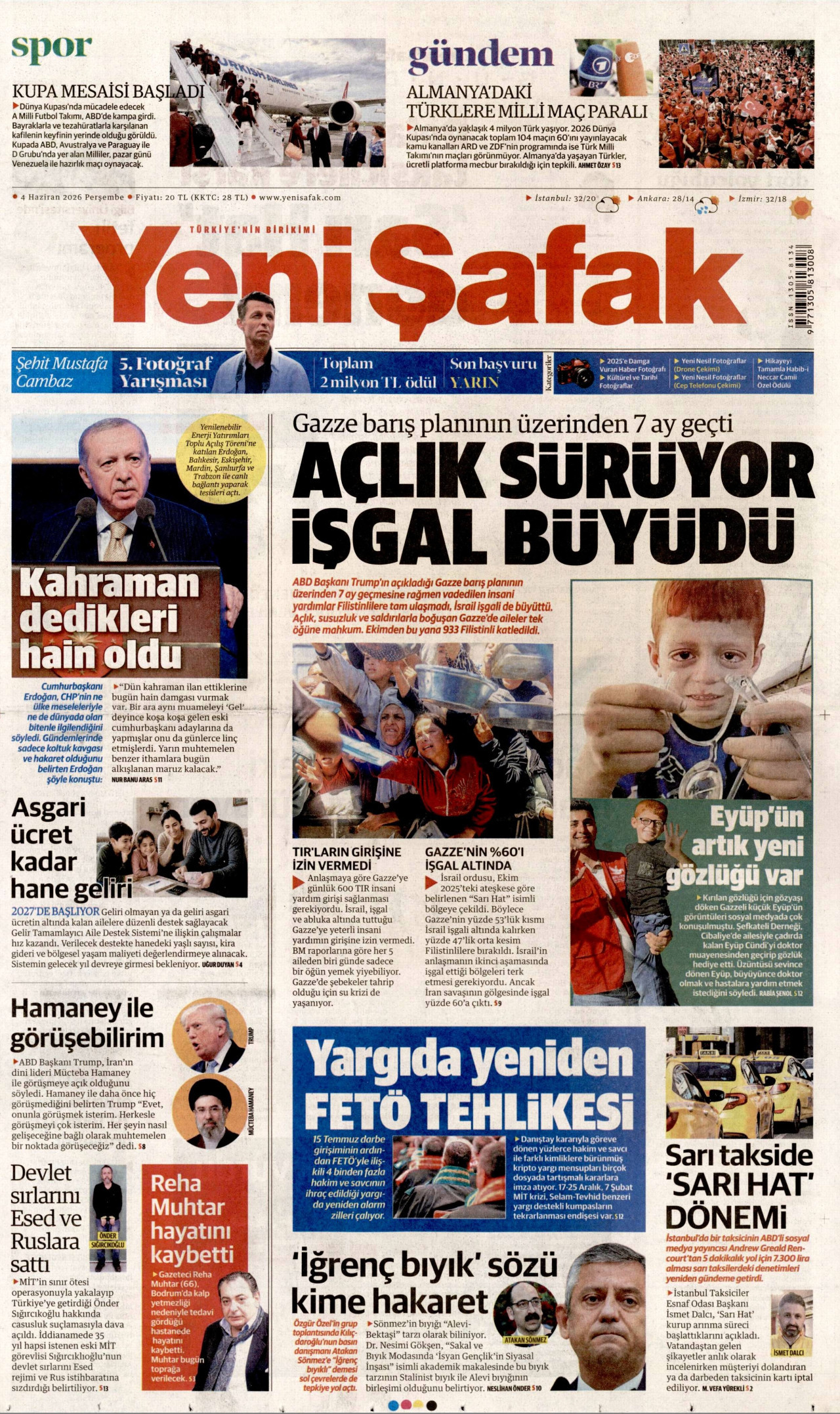 Yeni Şafak Gazetesi Manşeti