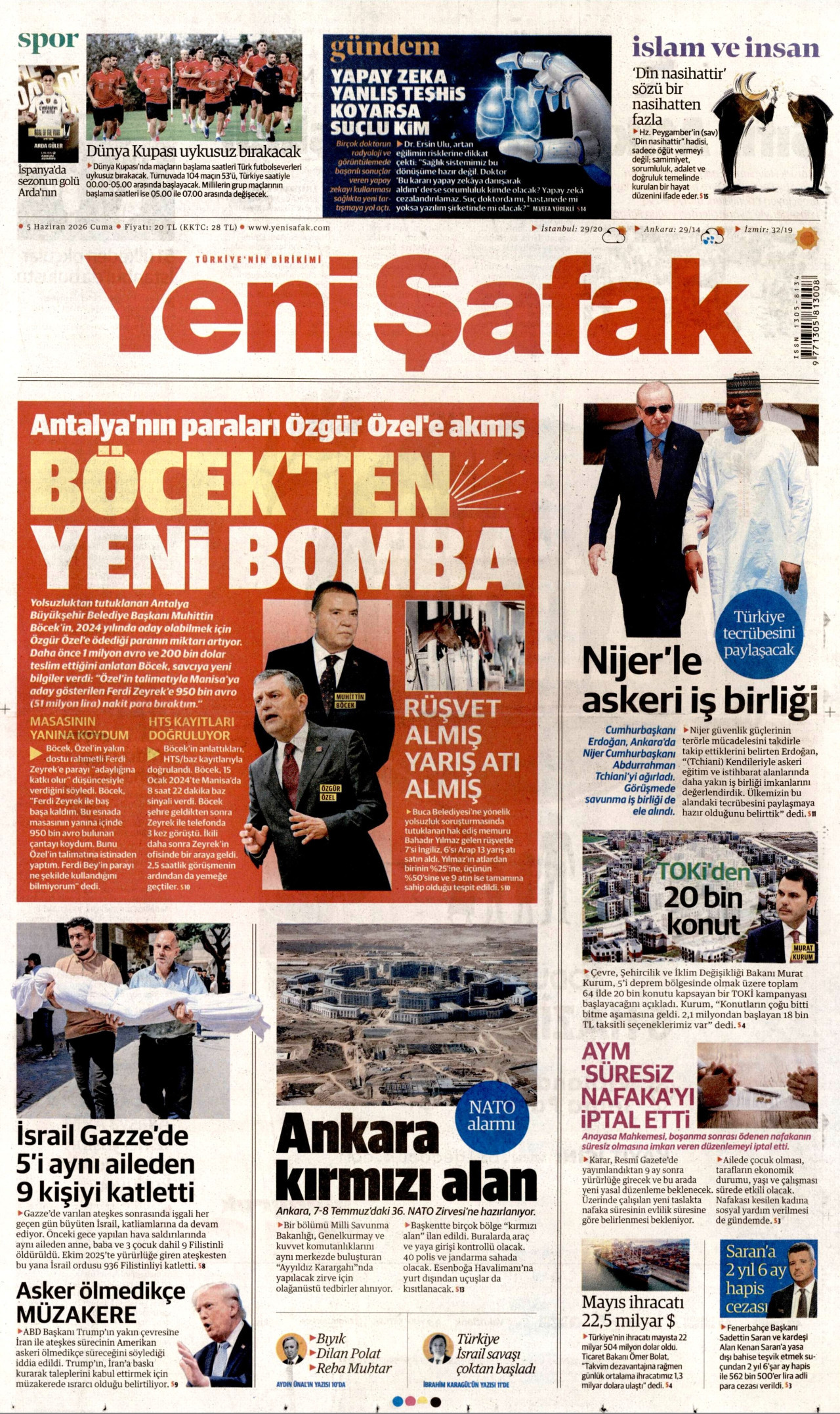 Yeni Şafak Gazetesi Manşeti