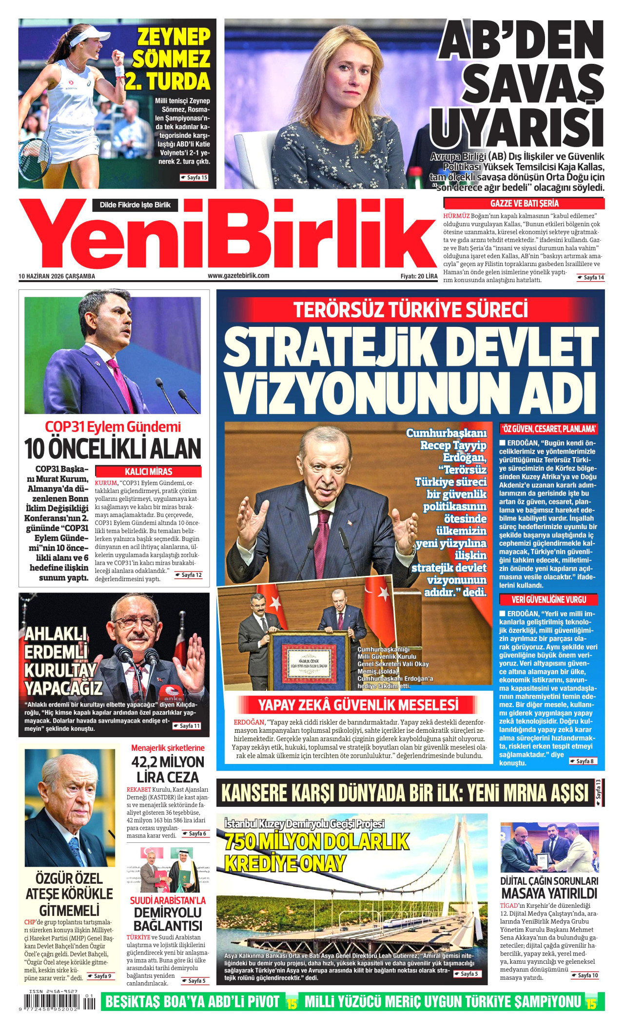 YeniBirlik Gazetesi Manşeti