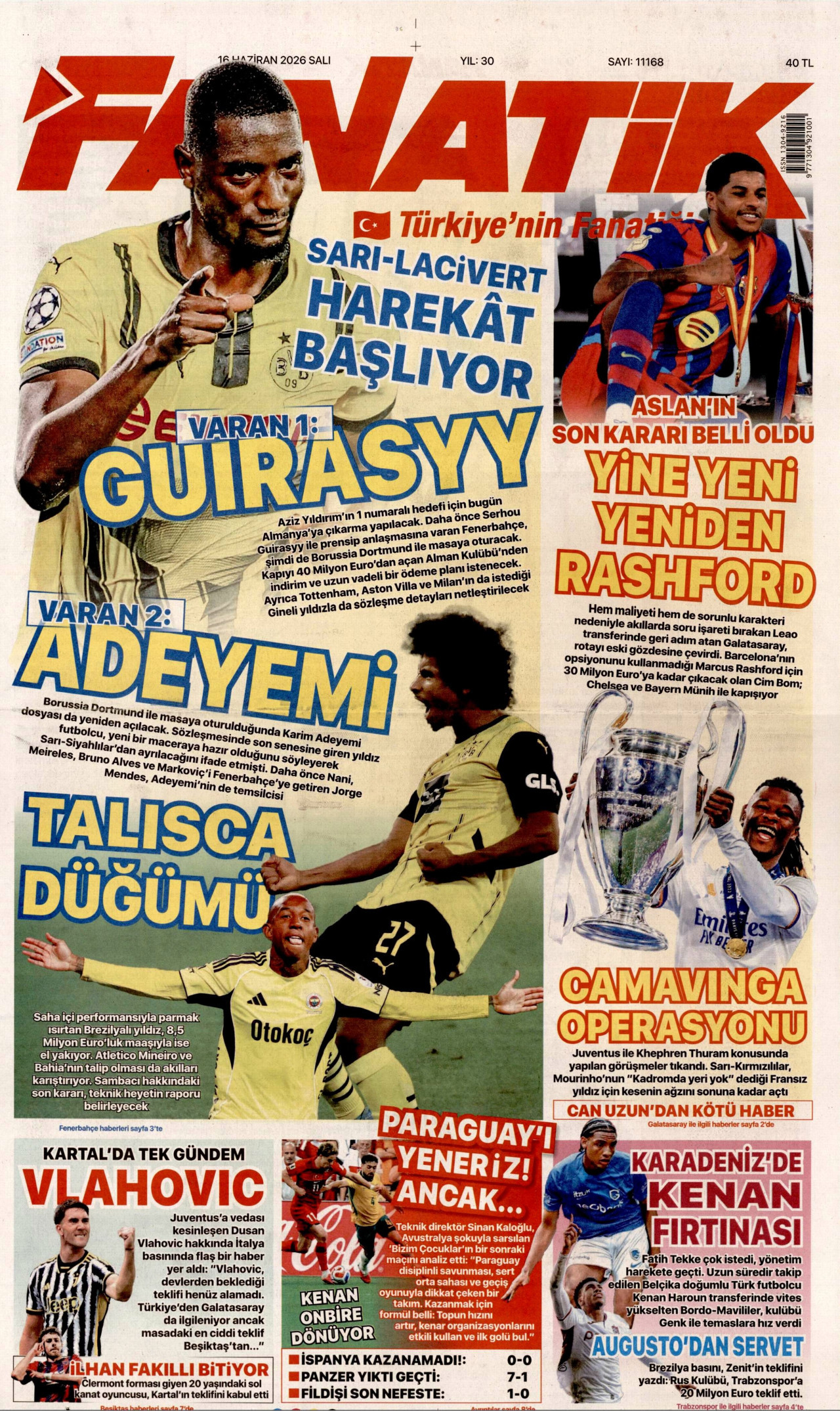 Fanatik Gazetesi Manşeti