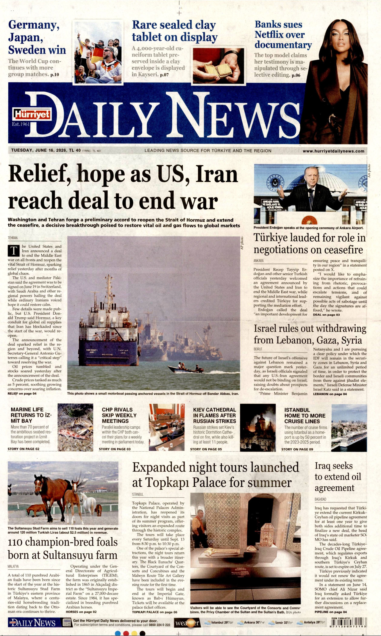 Hürriyet Daily News Gazetesi Manşeti
