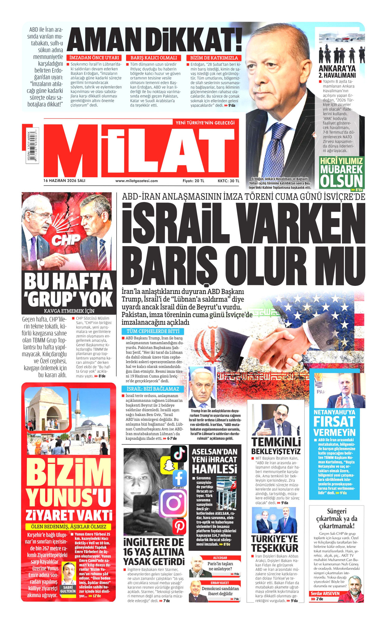 Milat Gazetesi Manşeti