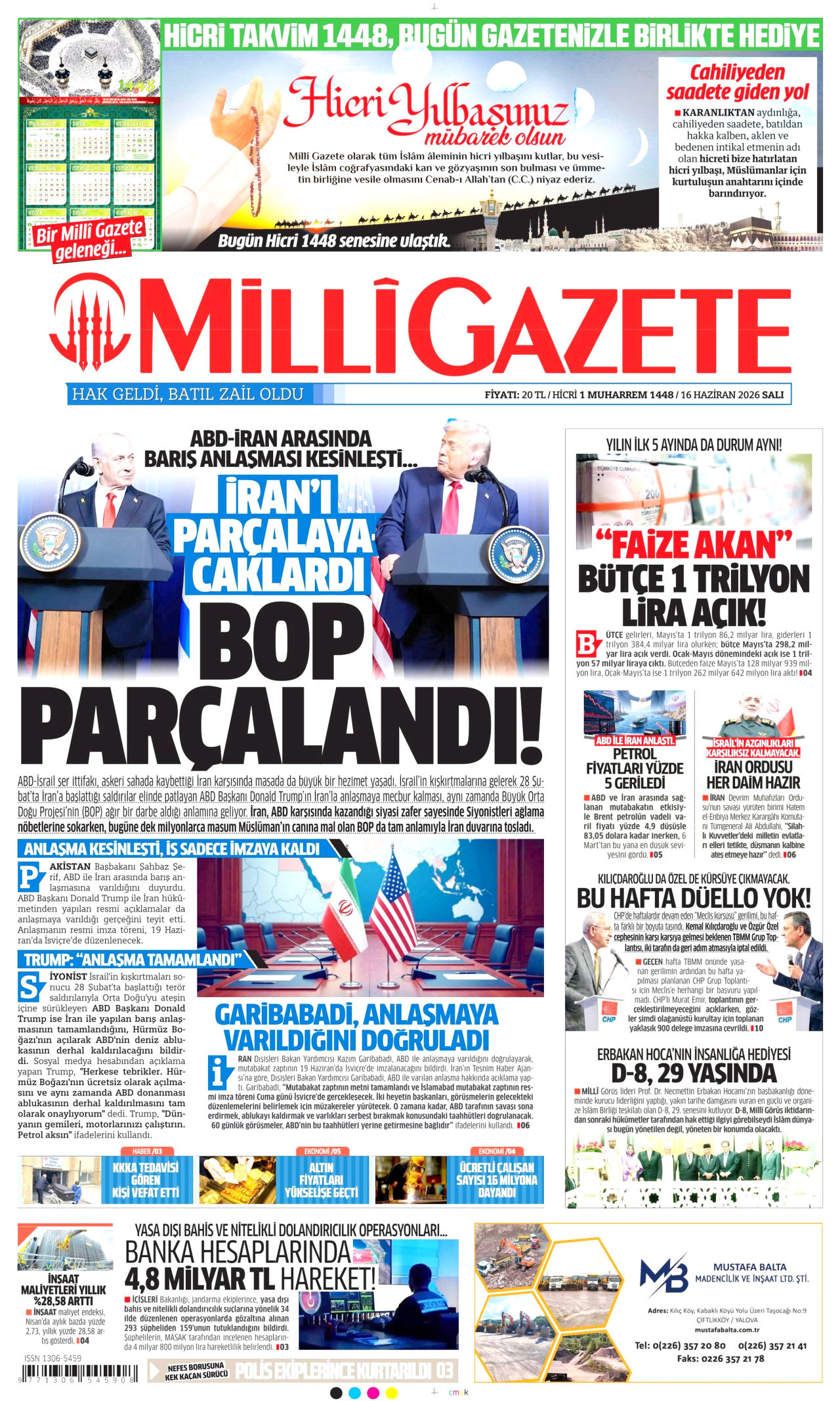 Milli Gazete Gazetesi Manşeti