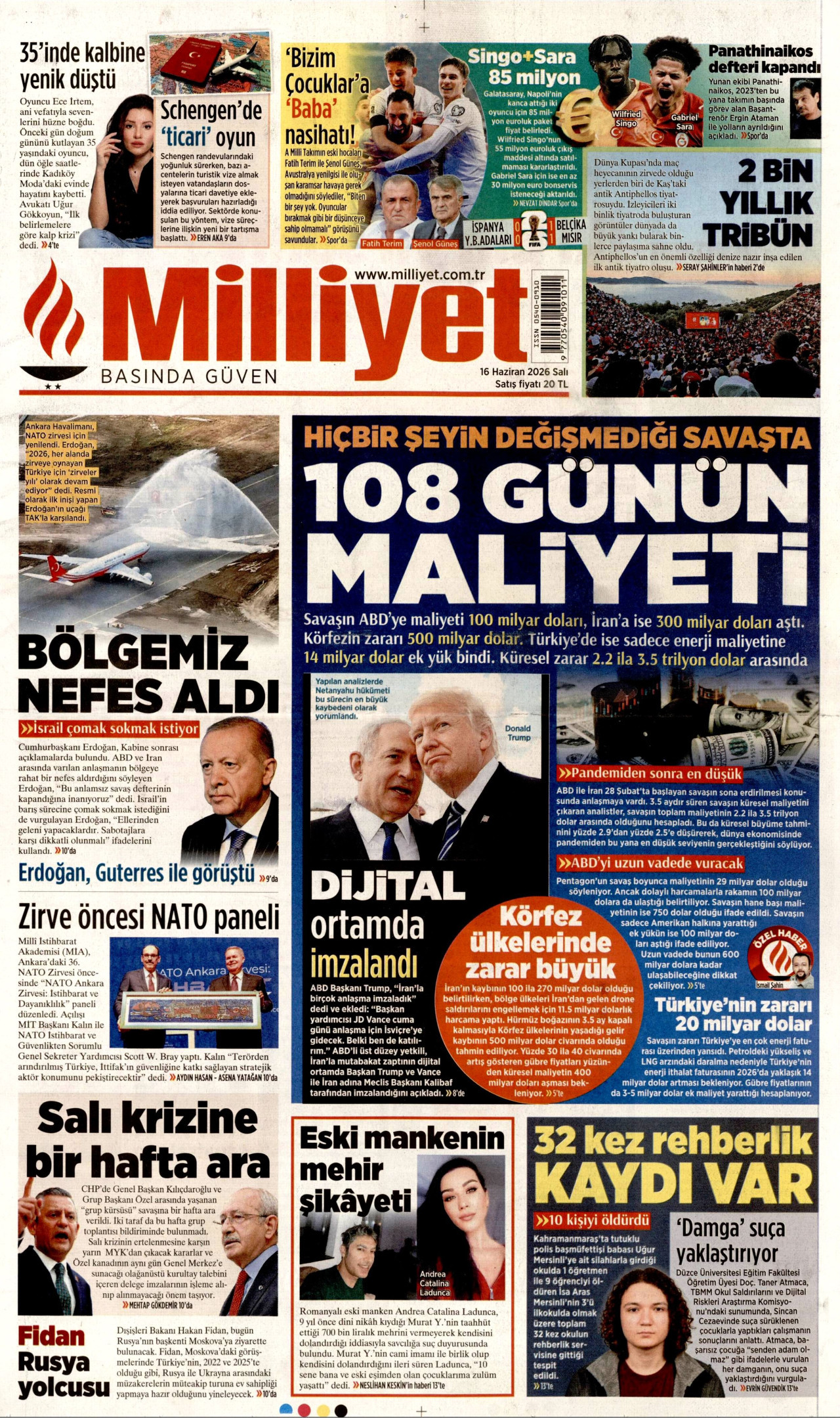 Milliyet Gazetesi Manşeti