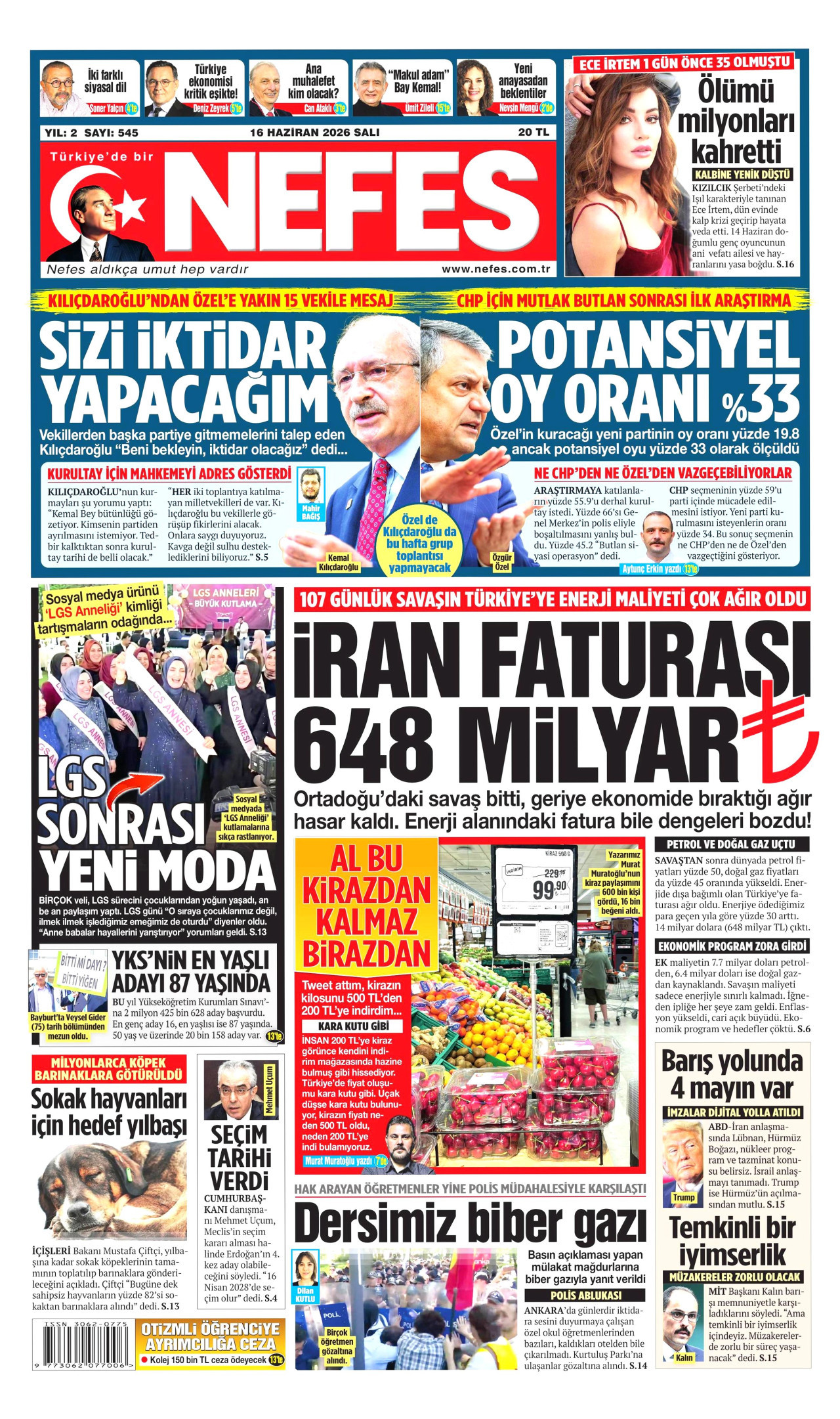 Nefes Gazetesi Manşeti