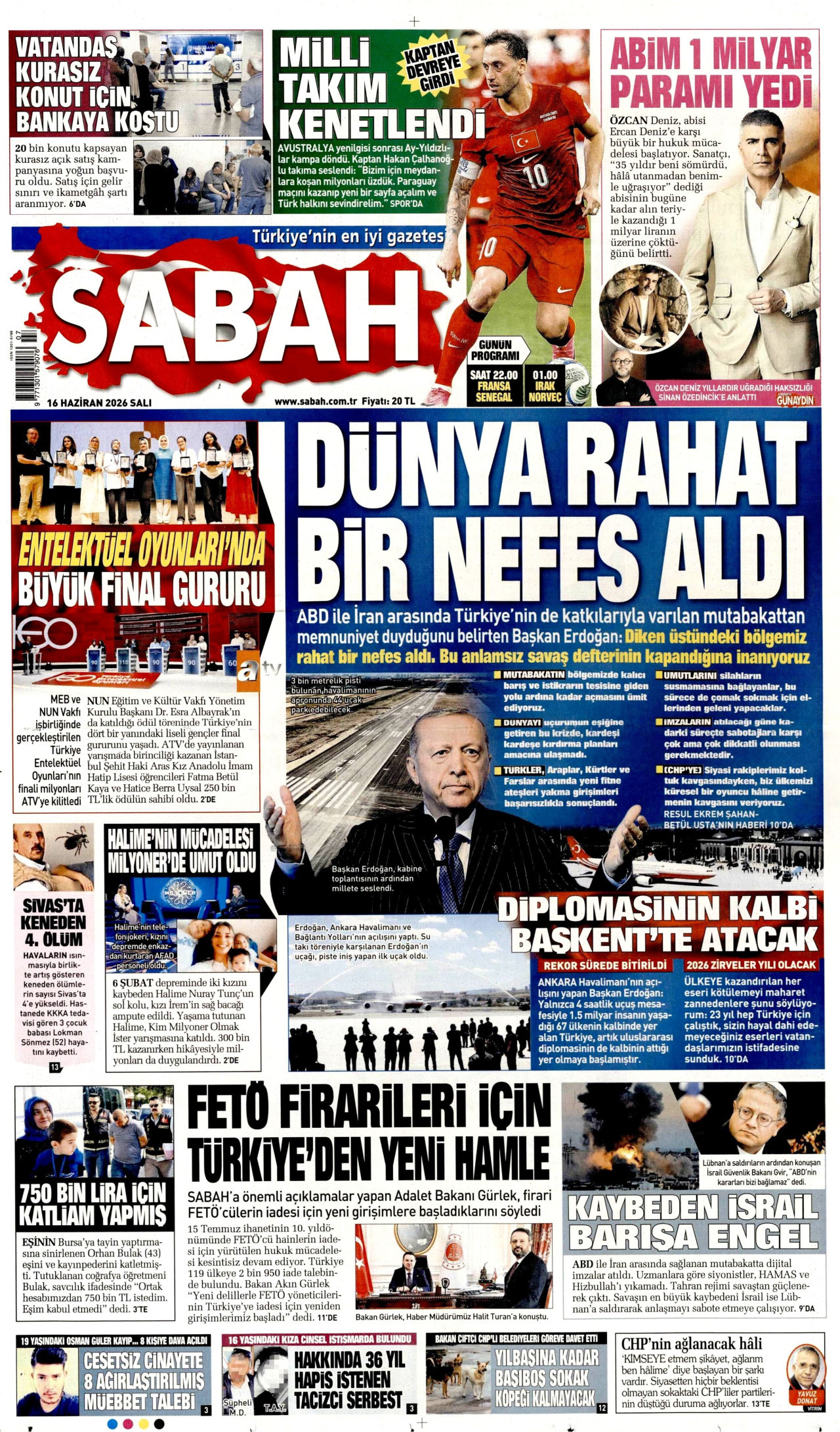 Sabah Gazetesi Manşeti