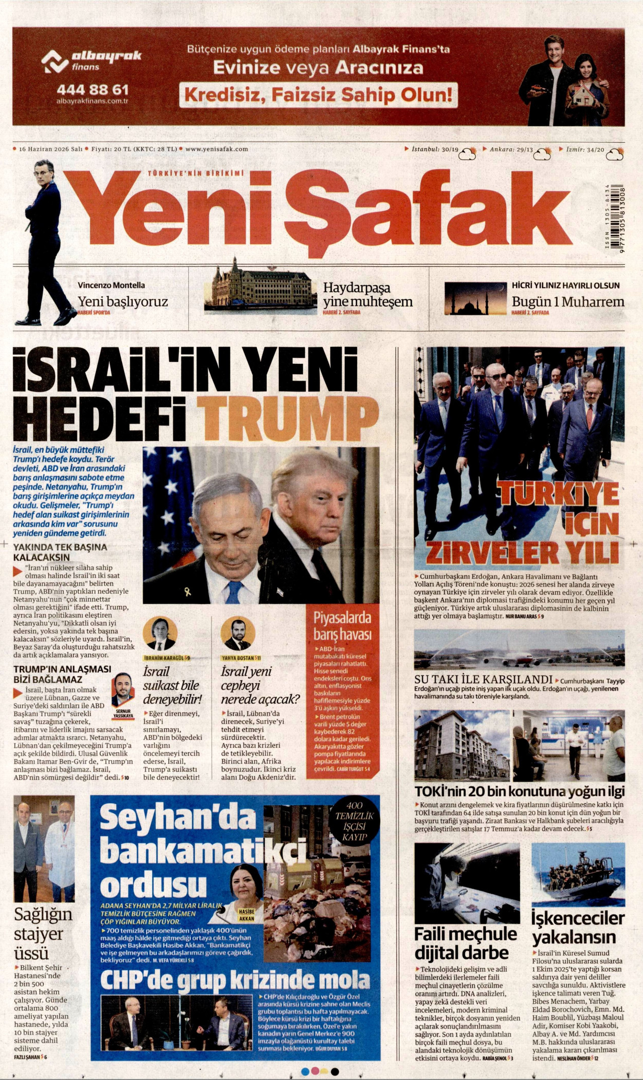 Yeni Şafak Gazetesi Manşeti