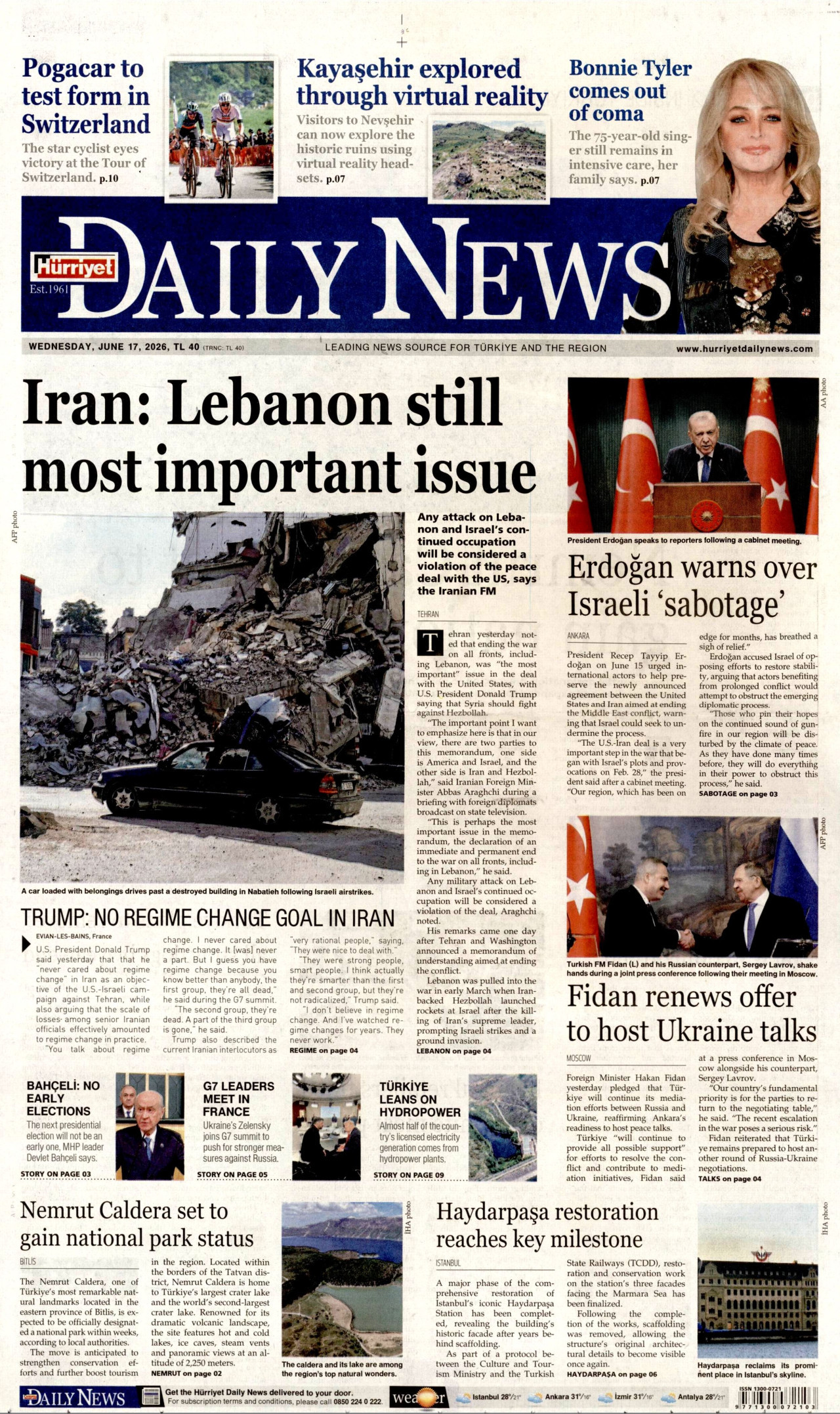 Hürriyet Daily News Gazetesi Manşeti