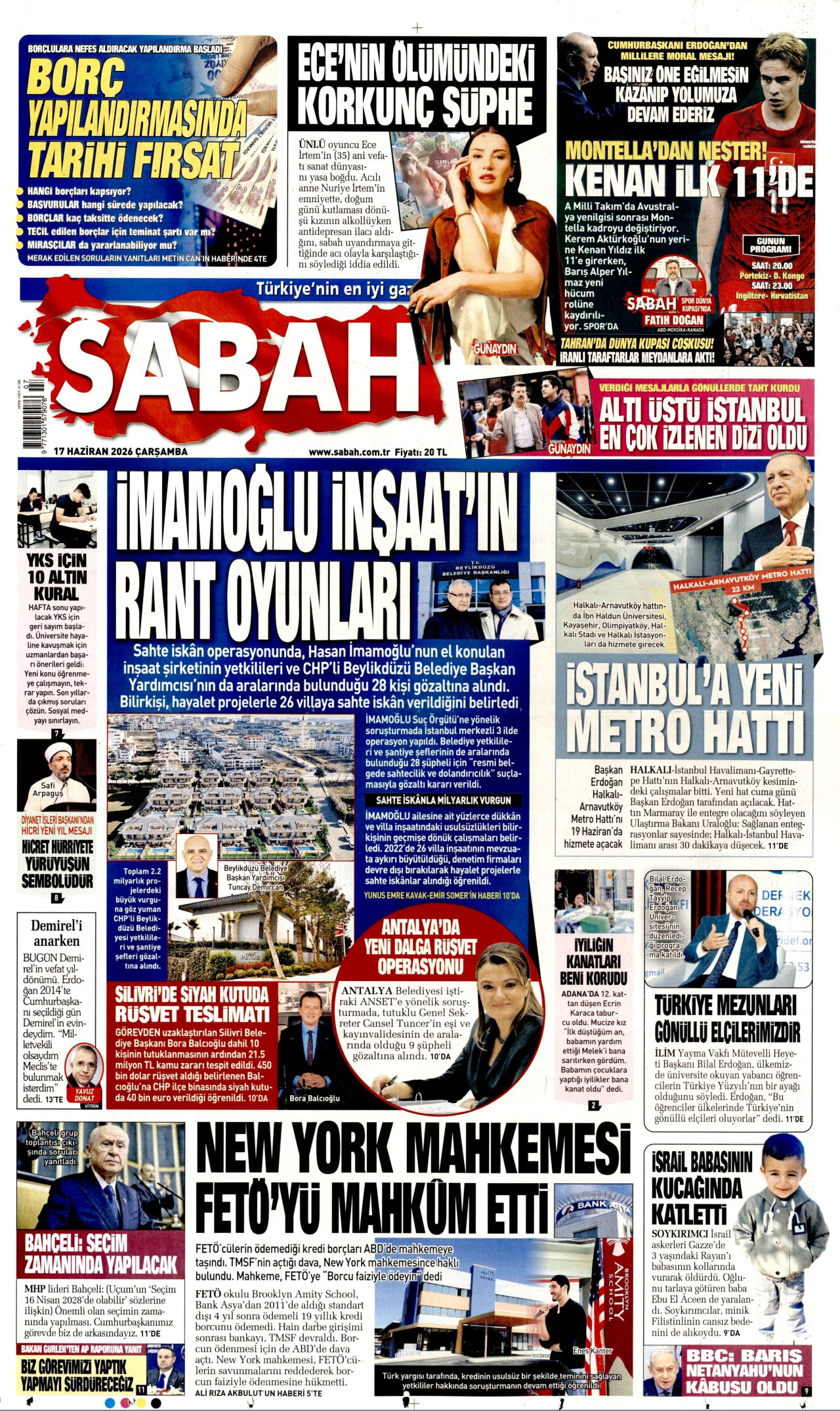 Sabah Gazetesi Manşeti
