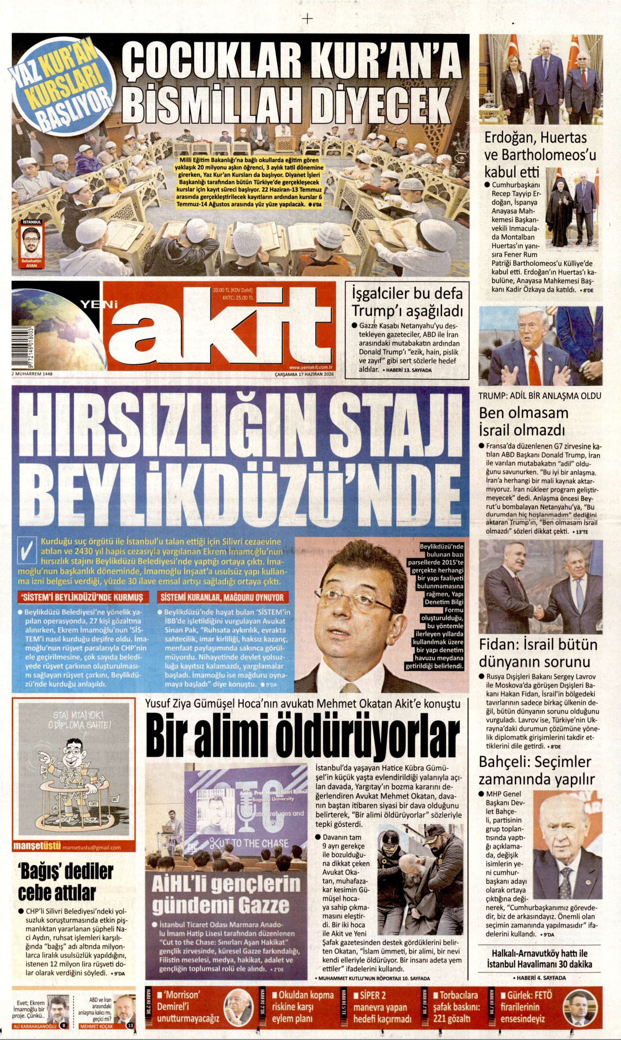 Yeni Akit Gazetesi Manşeti