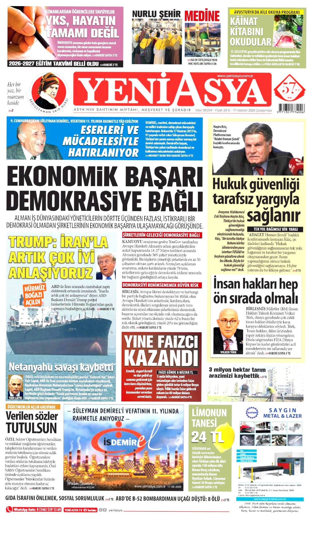 Yeni Asya Gazetesi Manşeti