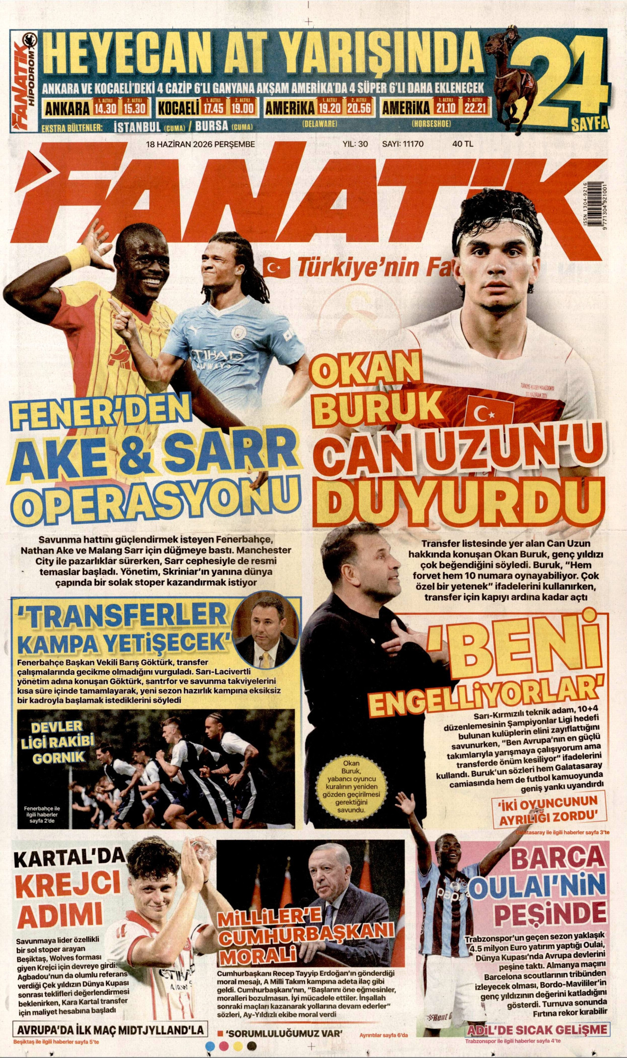 Fanatik Gazetesi Manşeti - 18 Haziran 2026 Birinci Sayfa