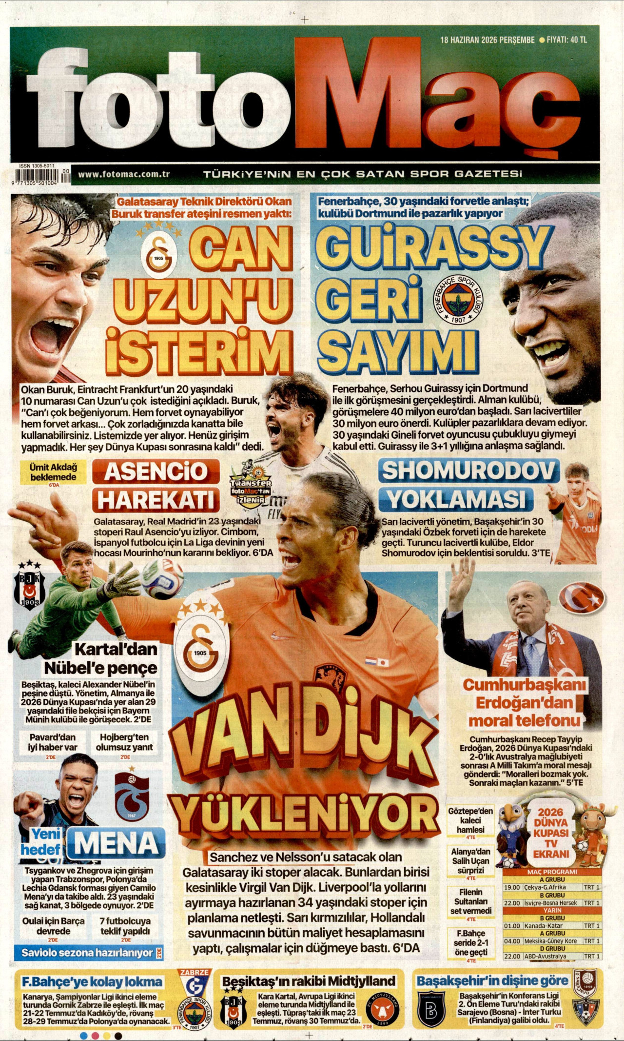 Fotomaç Gazetesi Manşeti - 18.06.2026