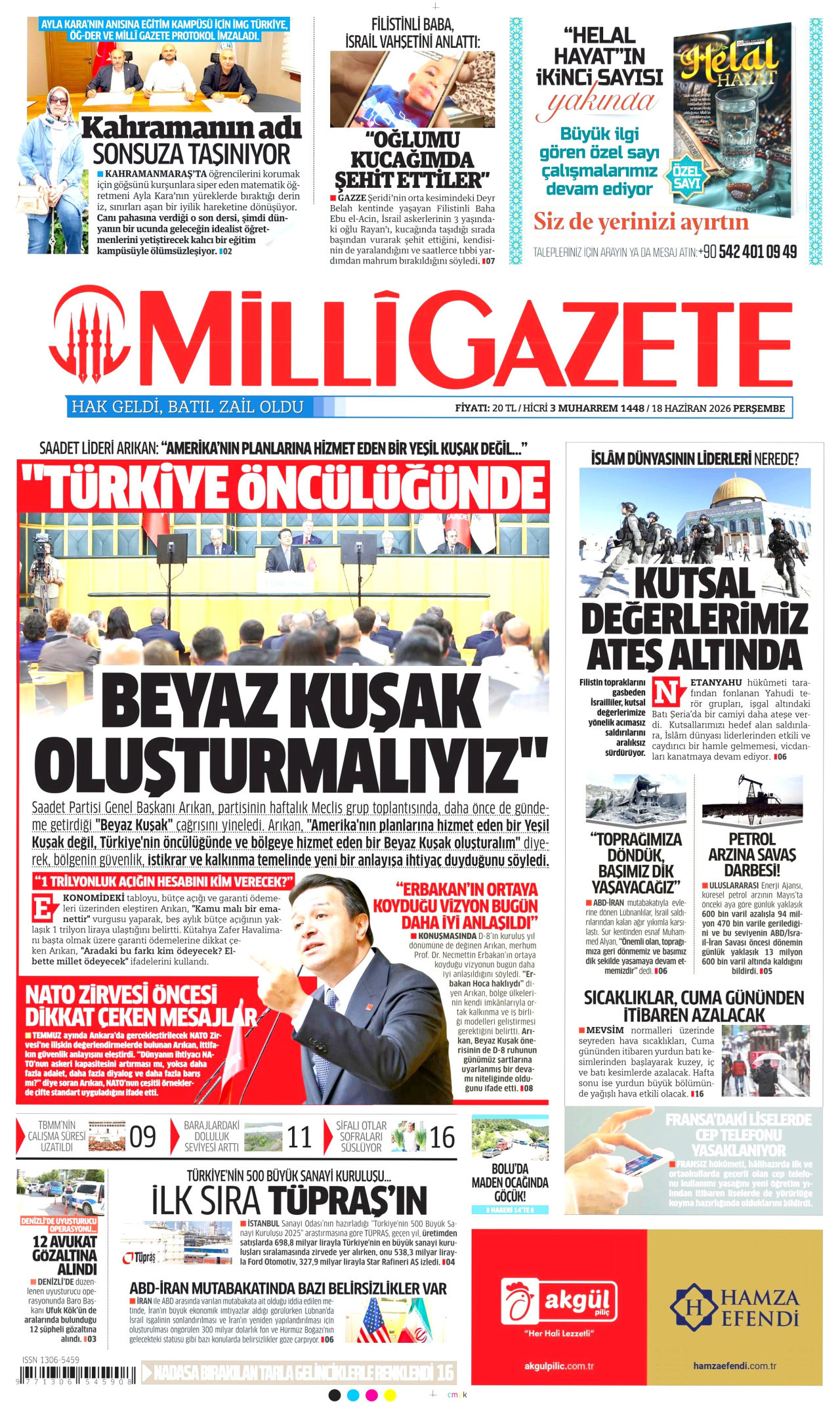 Milli Gazete Gazetesi Manşeti - 18.06.2026
