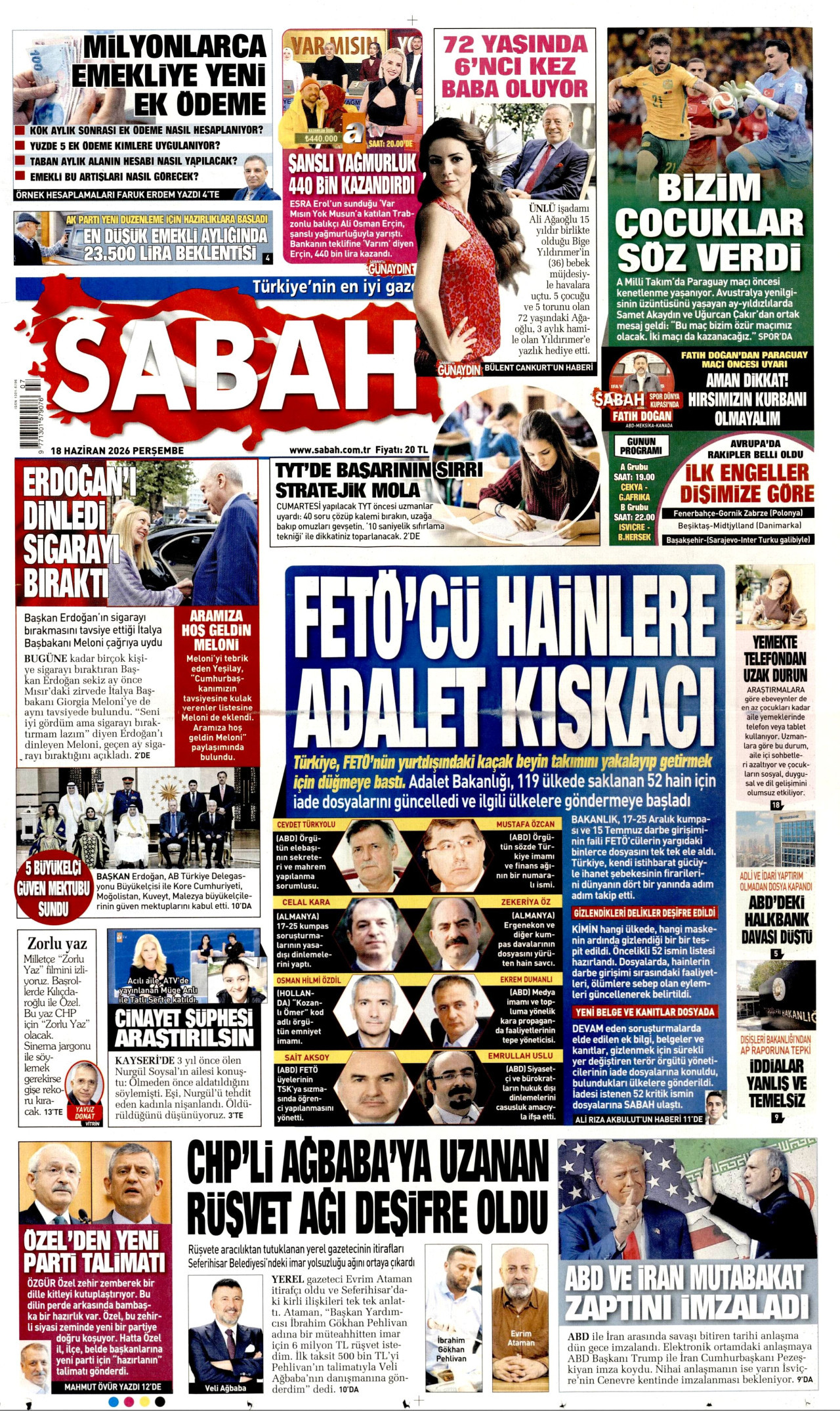 Sabah Gazetesi Manşeti - 18.06.2026