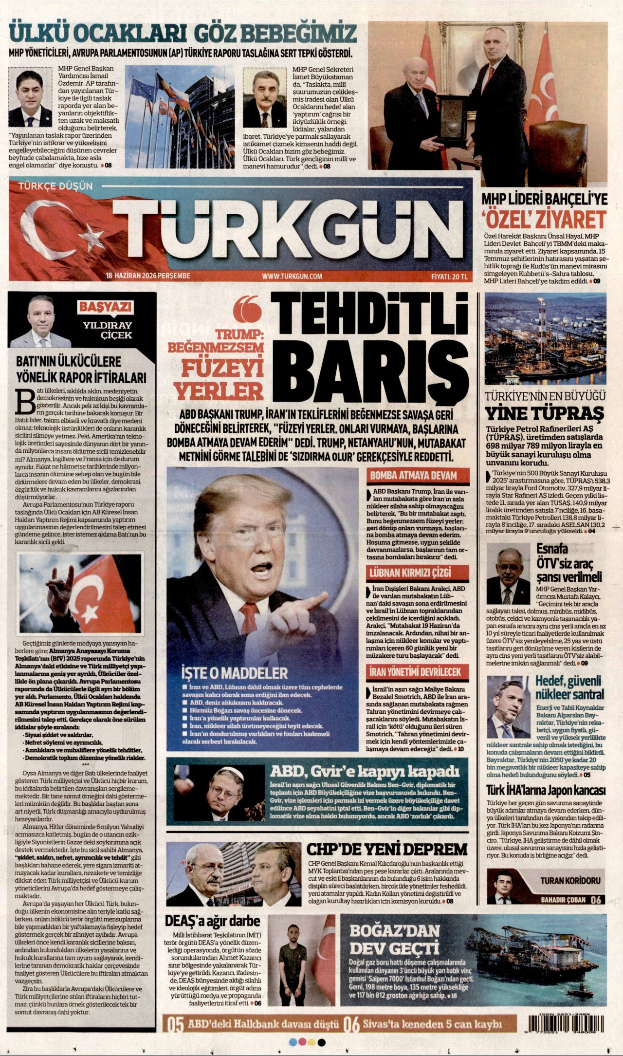 Türkgün Gazetesi Manşeti - 18.06.2026