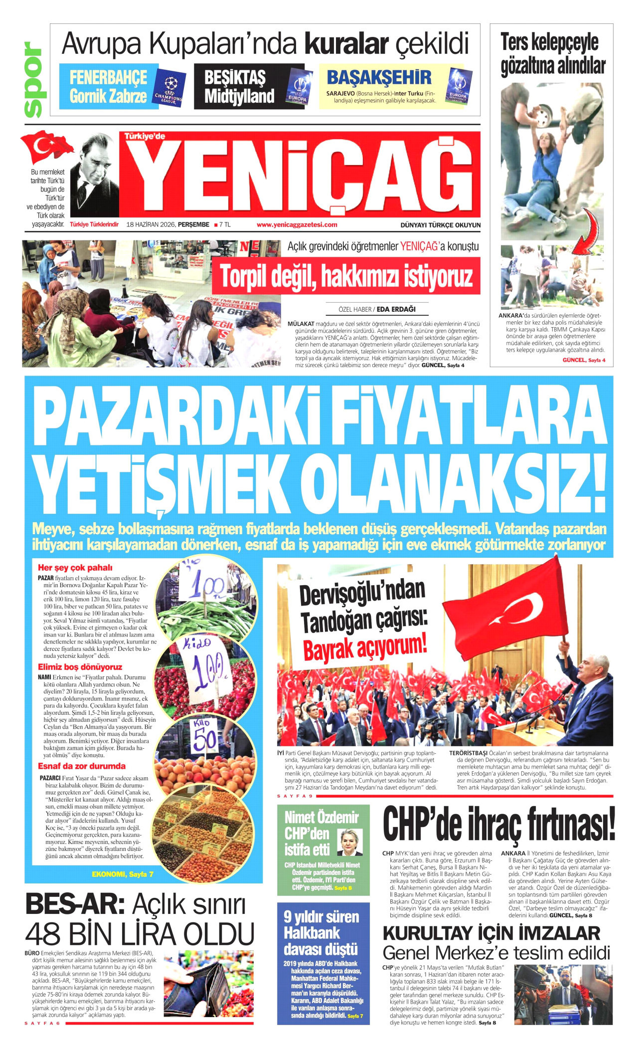 Yeniçağ Gazetesi Manşeti - 18.06.2026