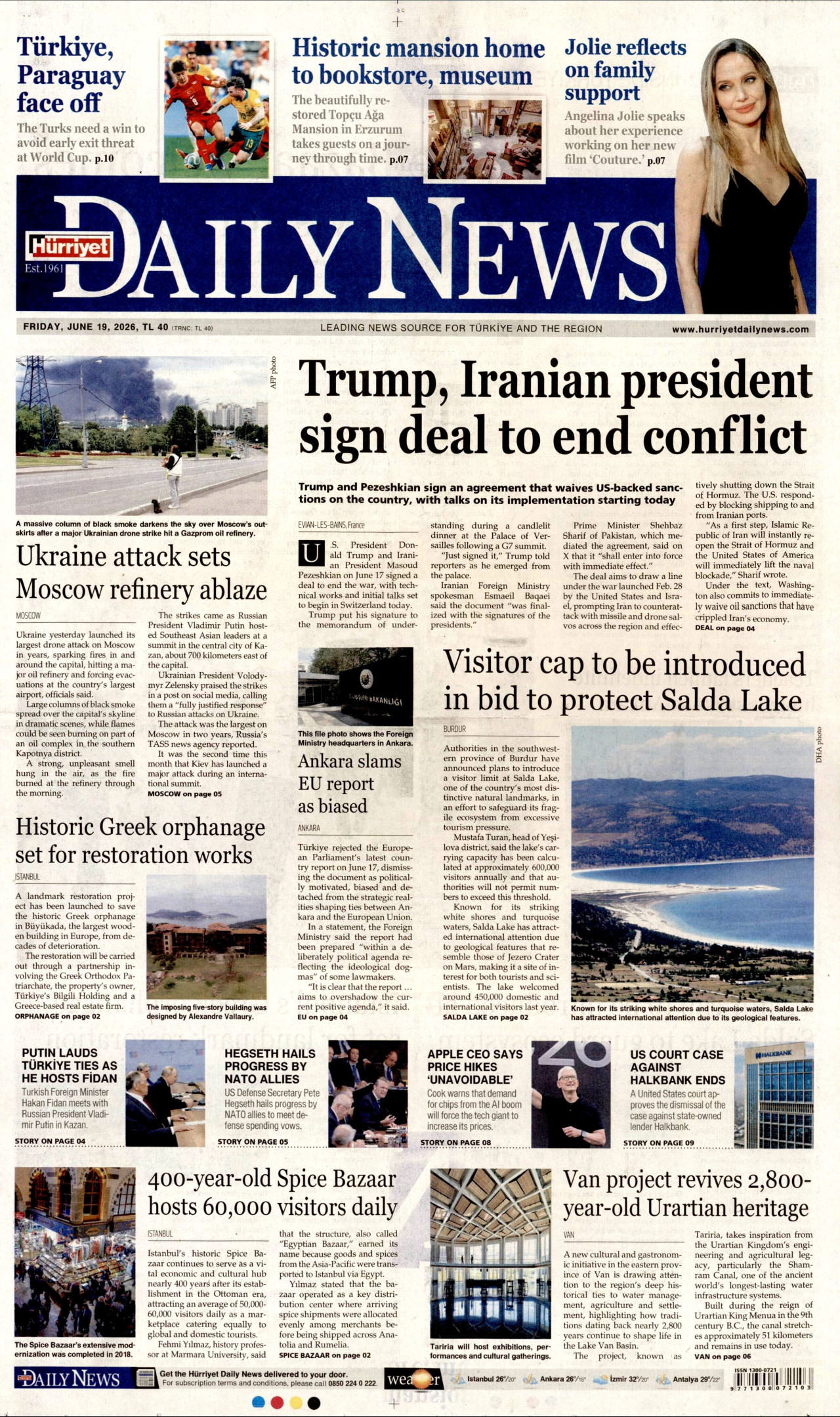 Hürriyet Daily News Gazetesi Manşeti - 19.06.2026