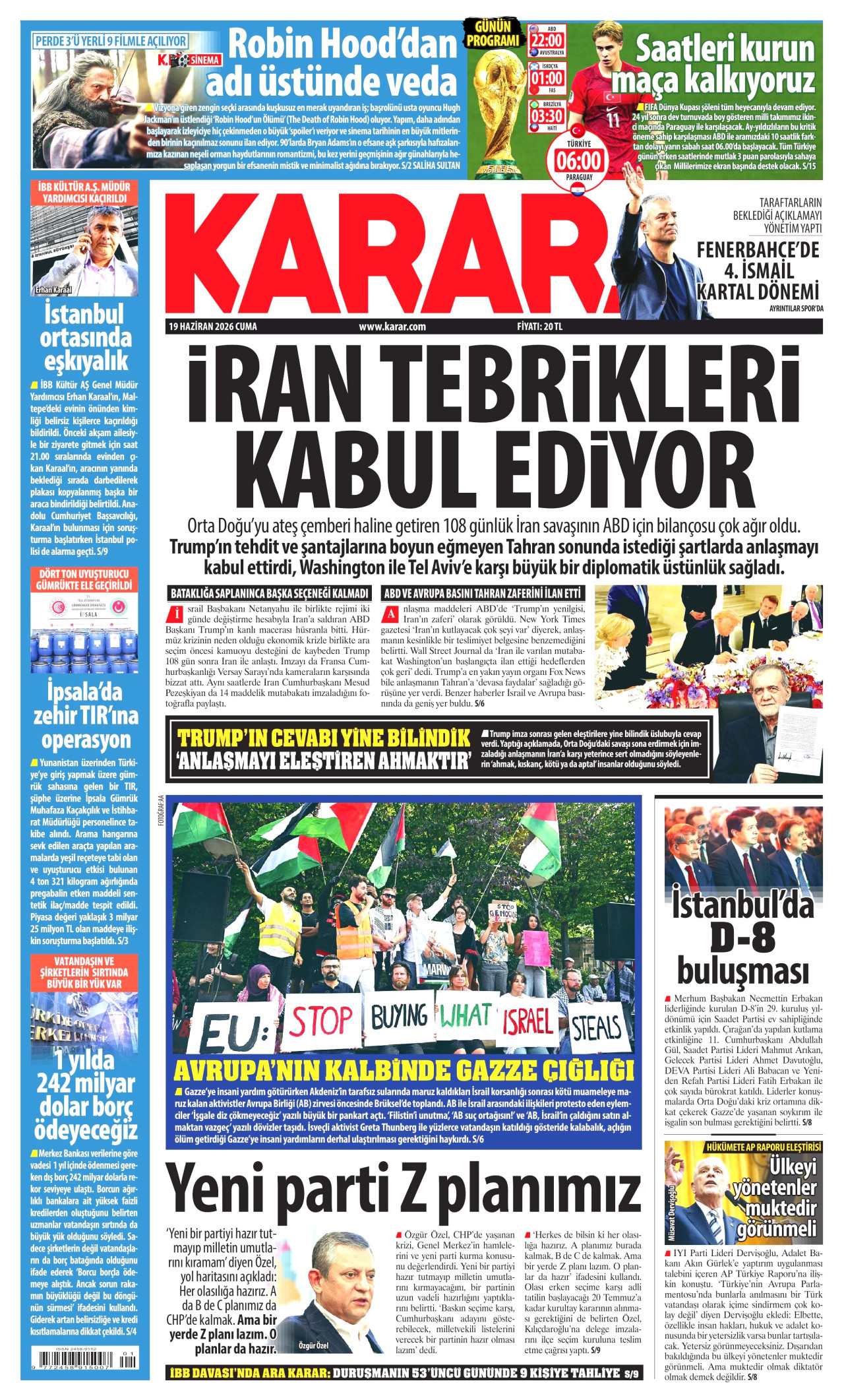 Karar Gazetesi Manşeti - 19.06.2026