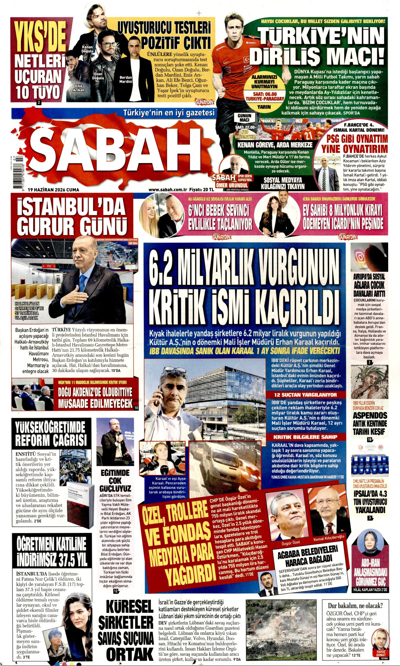Sabah Gazetesi Manşeti - 19.06.2026