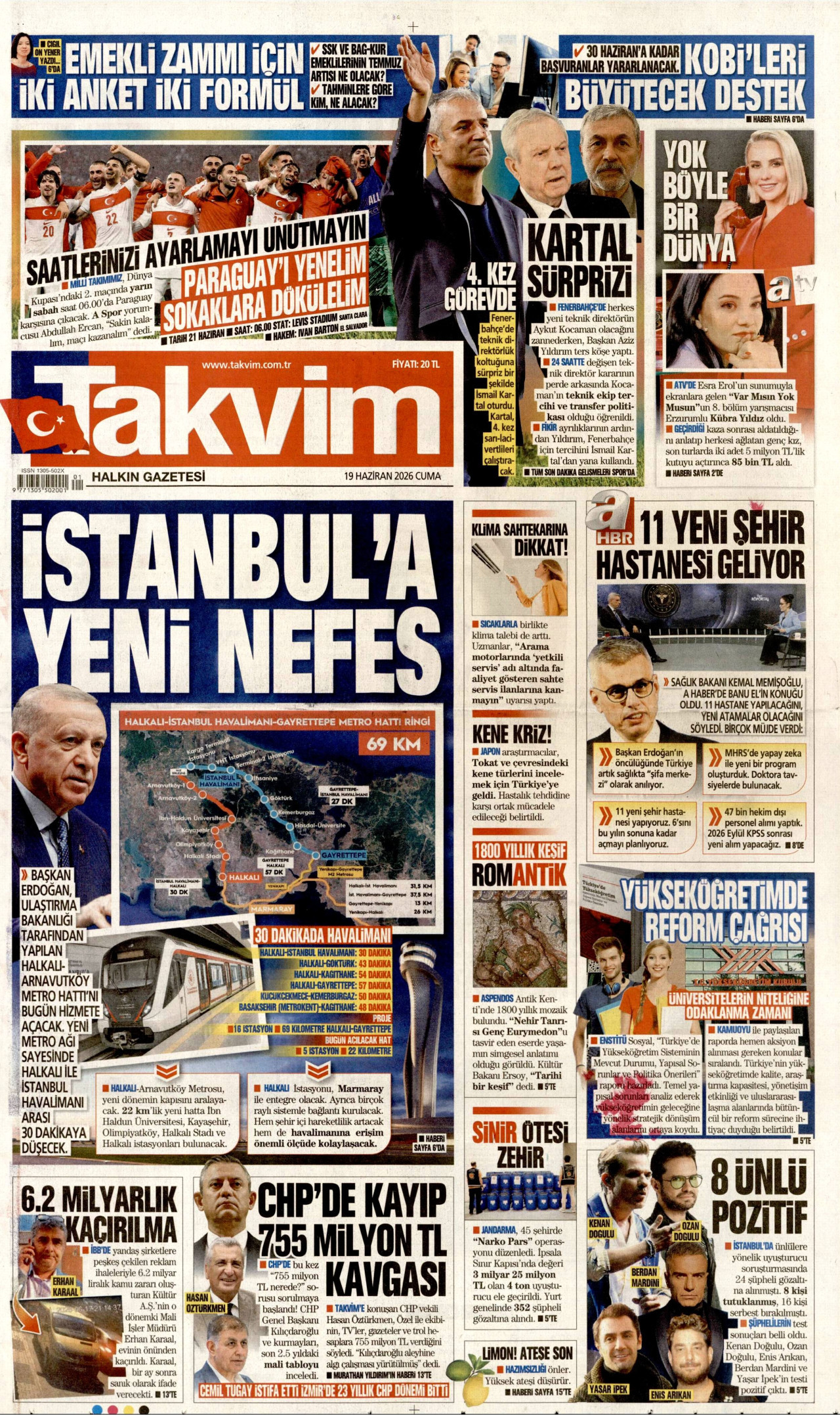 Takvim Gazetesi Manşeti - 19.06.2026